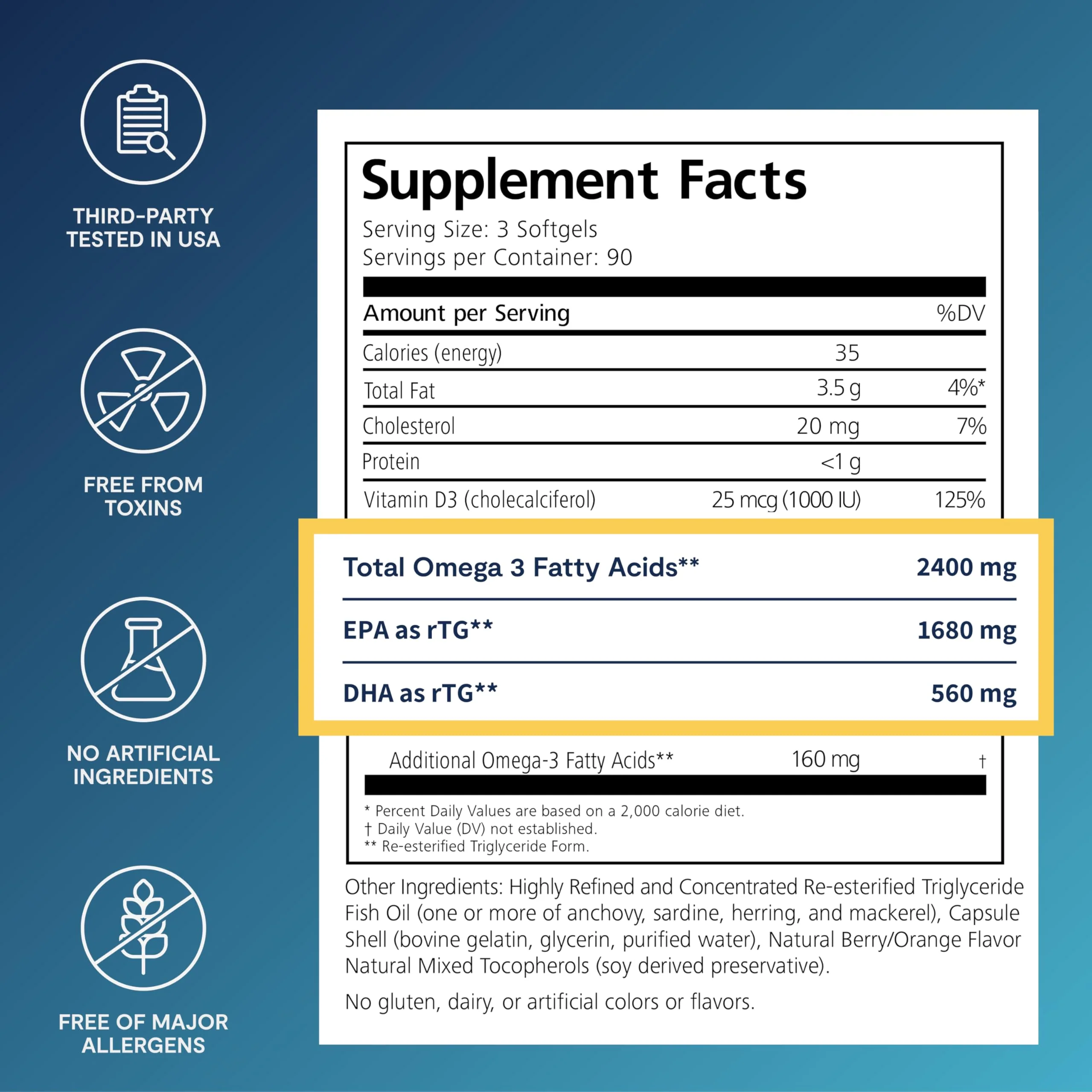 PRN De3 Dry Eye Ultra Pure rTG Omega-3 – 2400mg EPA/DHA, Burpless, 3-Month Supply - Image 2