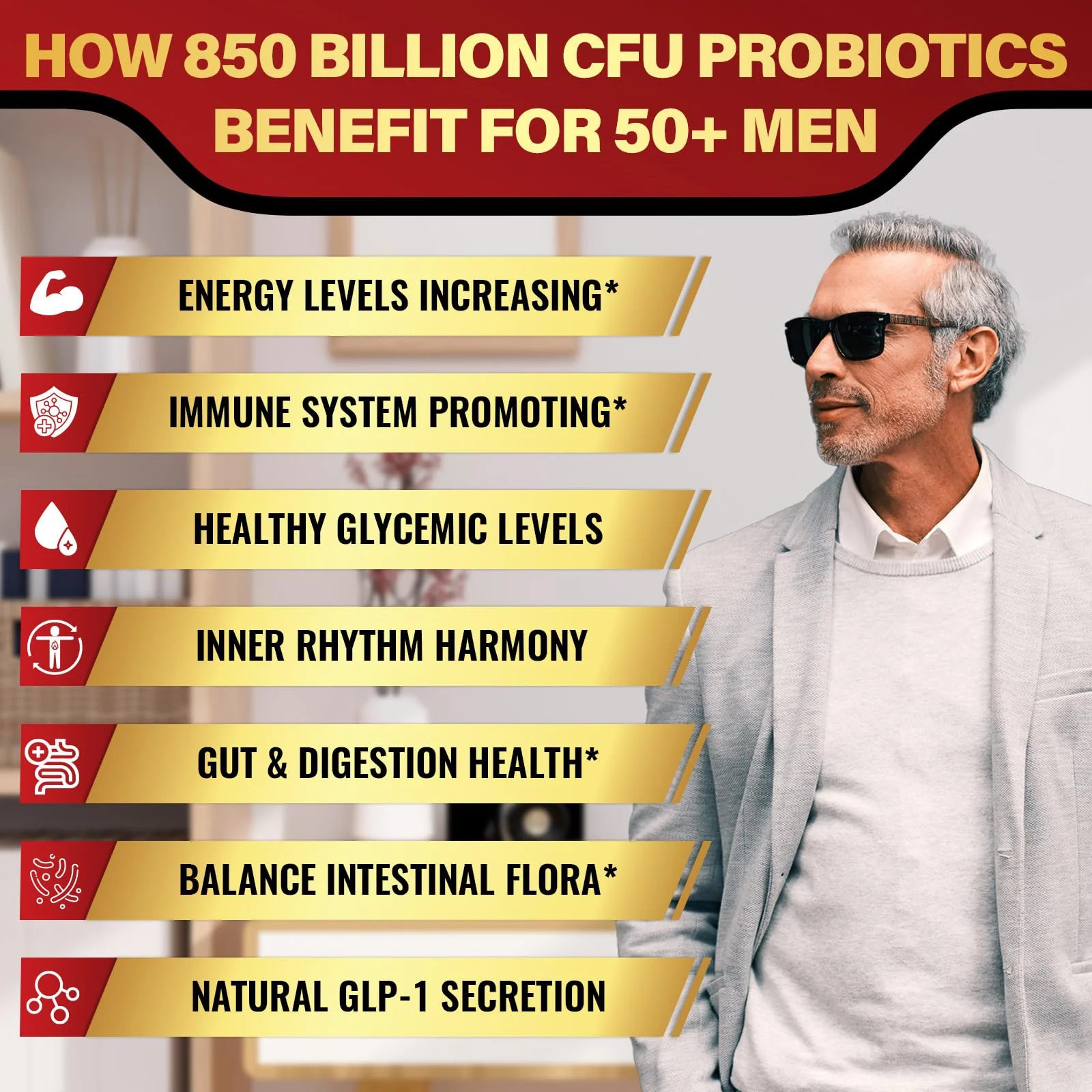 Probiotics for Men 50+ – 850B CFU & 1900mg Prebiotic | Gut Health - Image 3