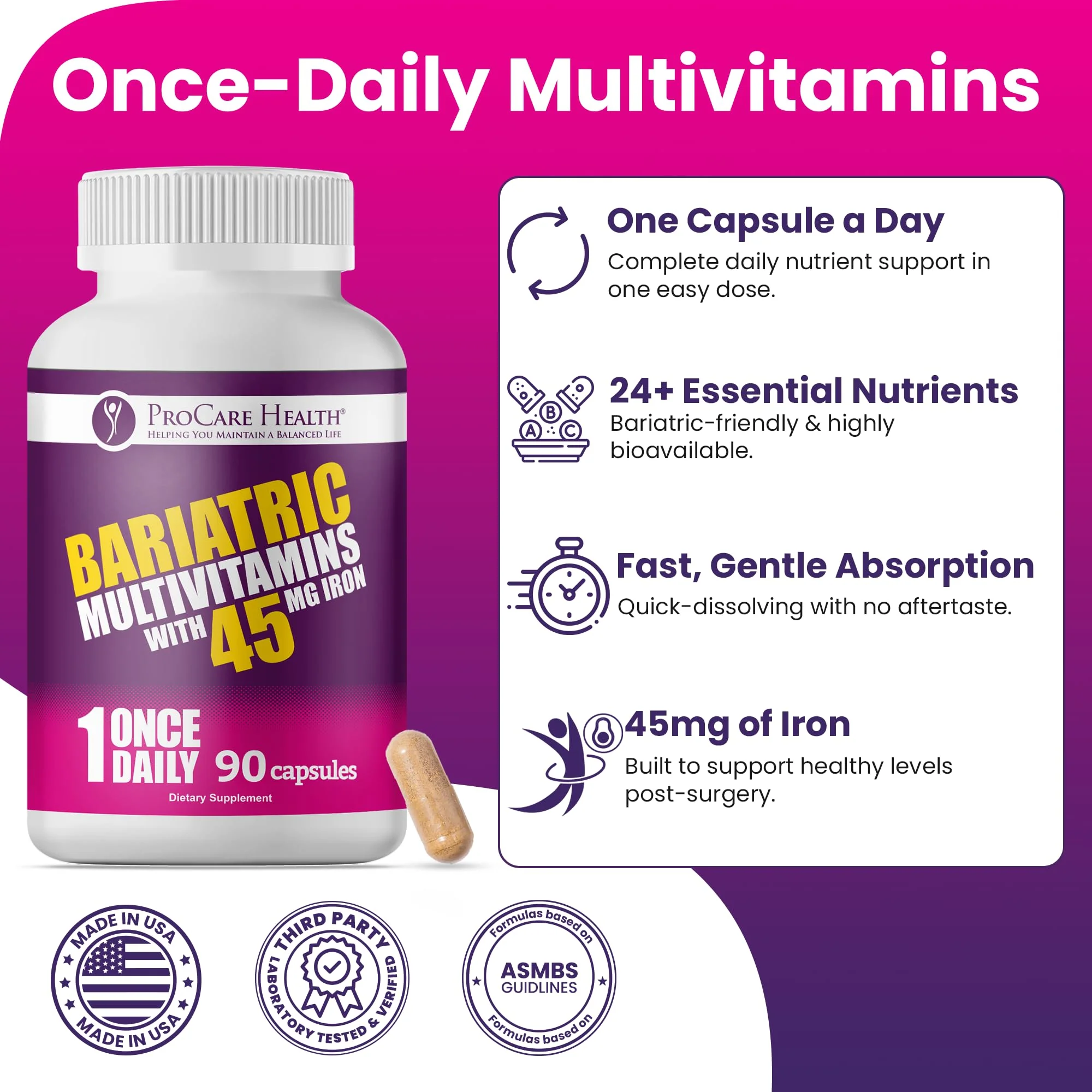 ProCare Health Bariatric Multivitamin 45mg Iron – Once Daily Capsule for Post-Op Support | 90 Capsules, 3-Month Supply - Image 12