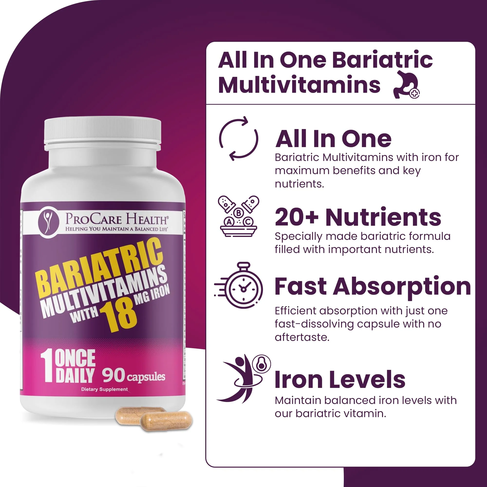 ProCare Health Bariatric Multivitamin with Iron – 3 Month Supply (90 Capsules) | Post-Op Vitamins - Image 12