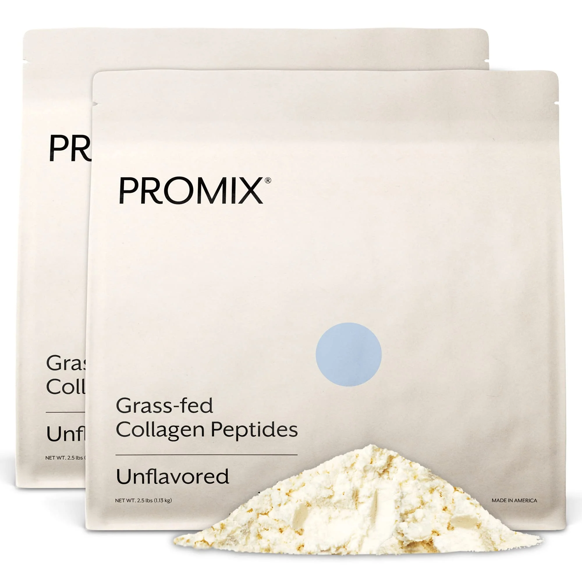 Promix Hydrolyzed Collagen Peptides - Grass-Fed Type I & III, Unflavored, 2 x 2.5 lb | ProMix Nutrition