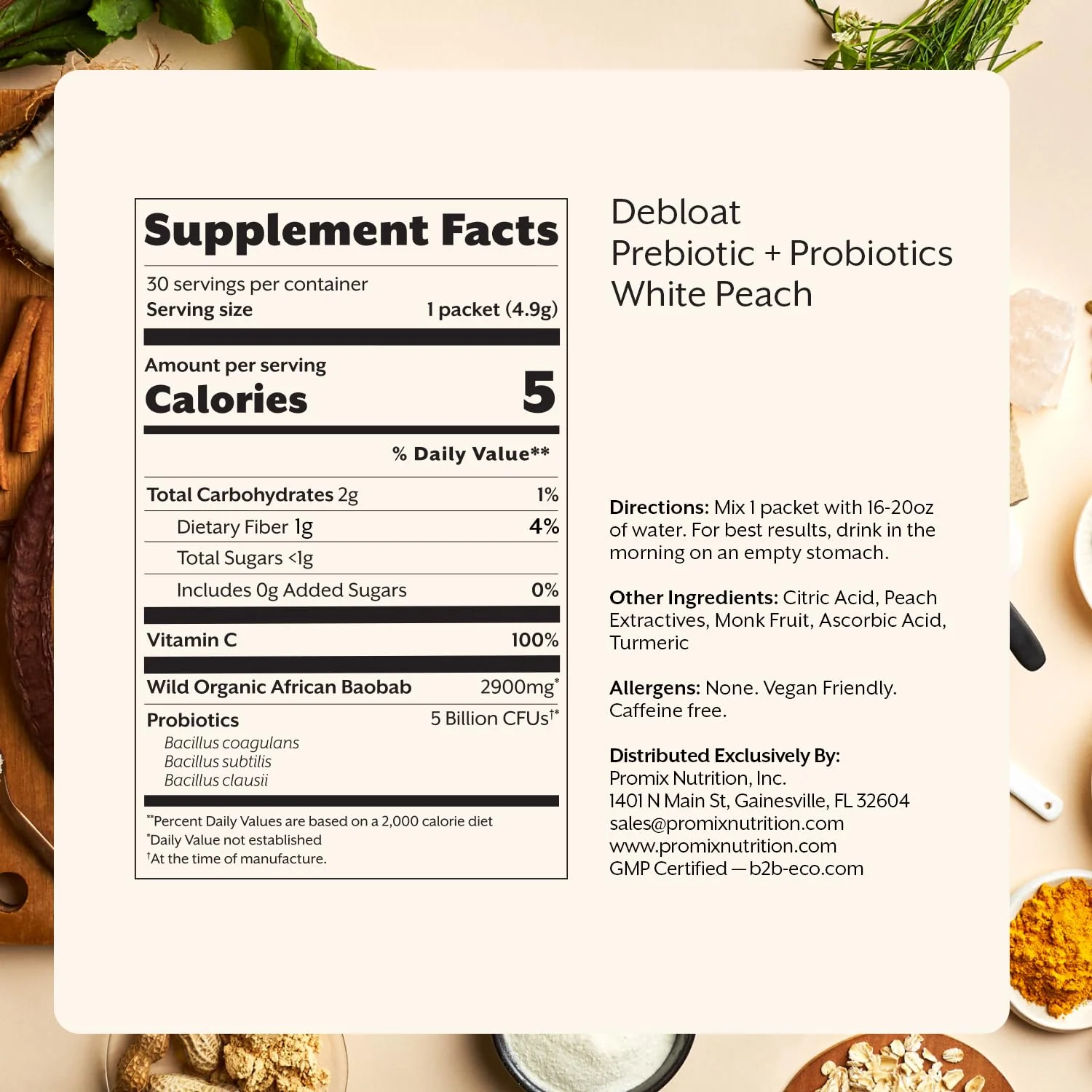 ProMix Nutrition Debloat: Prebiotics & Probiotics for Bloating Relief (White Peach) - 30 Servings - Image 3