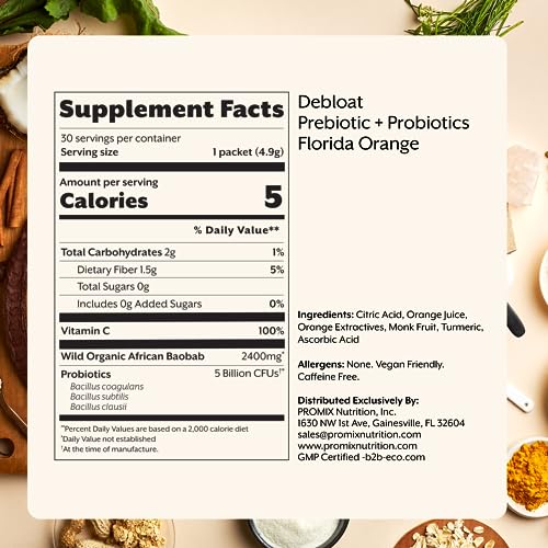 ProMix Nutrition Debloat Prebiotics & Probiotics with Baobab – Vitamin C Rich, Bloating Relief, Immune Support – Orange – 30 Servings (Pack of 30) - Image 5