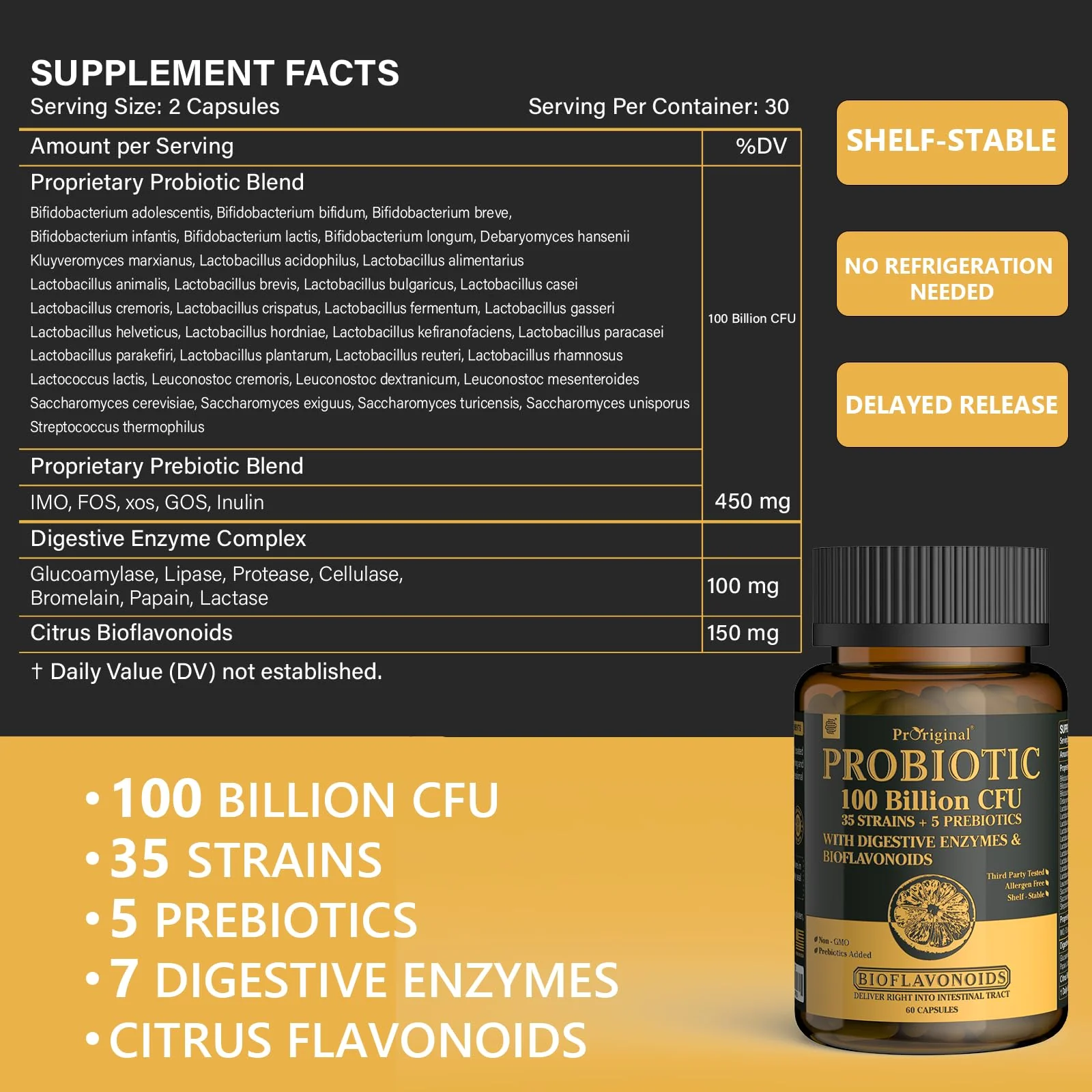 Proriginal Probiotics with Prebiotics — 100 Billion CFU, 35 Strains, Vegan, Non-GMO, 120 Capsules - Image 2