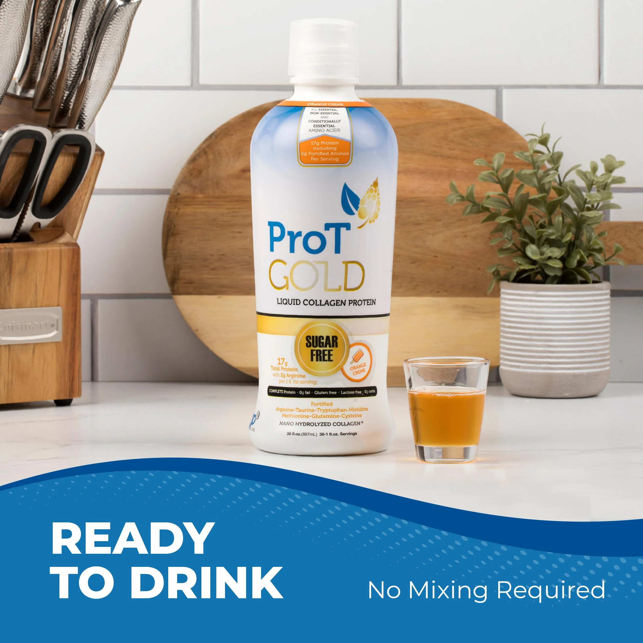 ProT Gold Liquid Collagen Protein Shot - 17g Protein, 2g Arginine, Gluten Free, Sugar Free, Orange Creme, 30 fl oz - Image 4