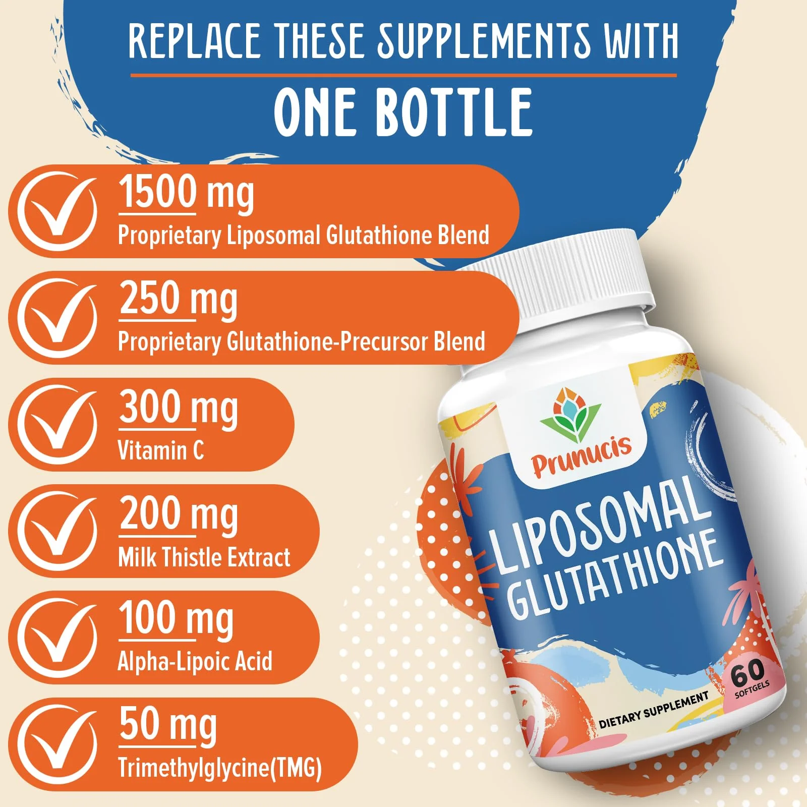 Prunucis 2400MG Liposomal Glutathione — Vitamin C, Milk Thistle, Alpha-Lipoic Acid, 480 Softgels - Image 5