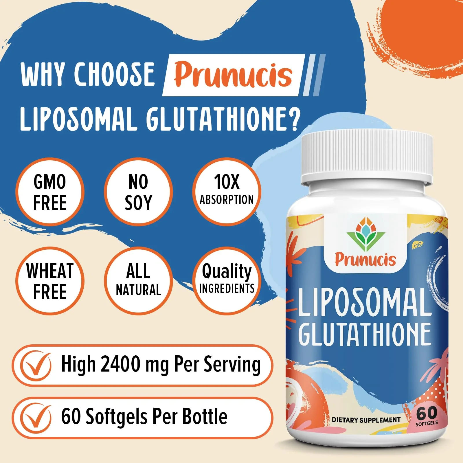 Prunucis 2400MG Liposomal Glutathione with Vitamin C, Milk Thistle & Alpha-Lipoic Acid – High Absorption, 360 Softgels - Image 10