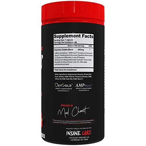 Psychotic Diablo Thermogenic Fat Burner by Insane Labz – Grains of Paradise, Theobromine, AMPiberry | 60 Servings - Image 2