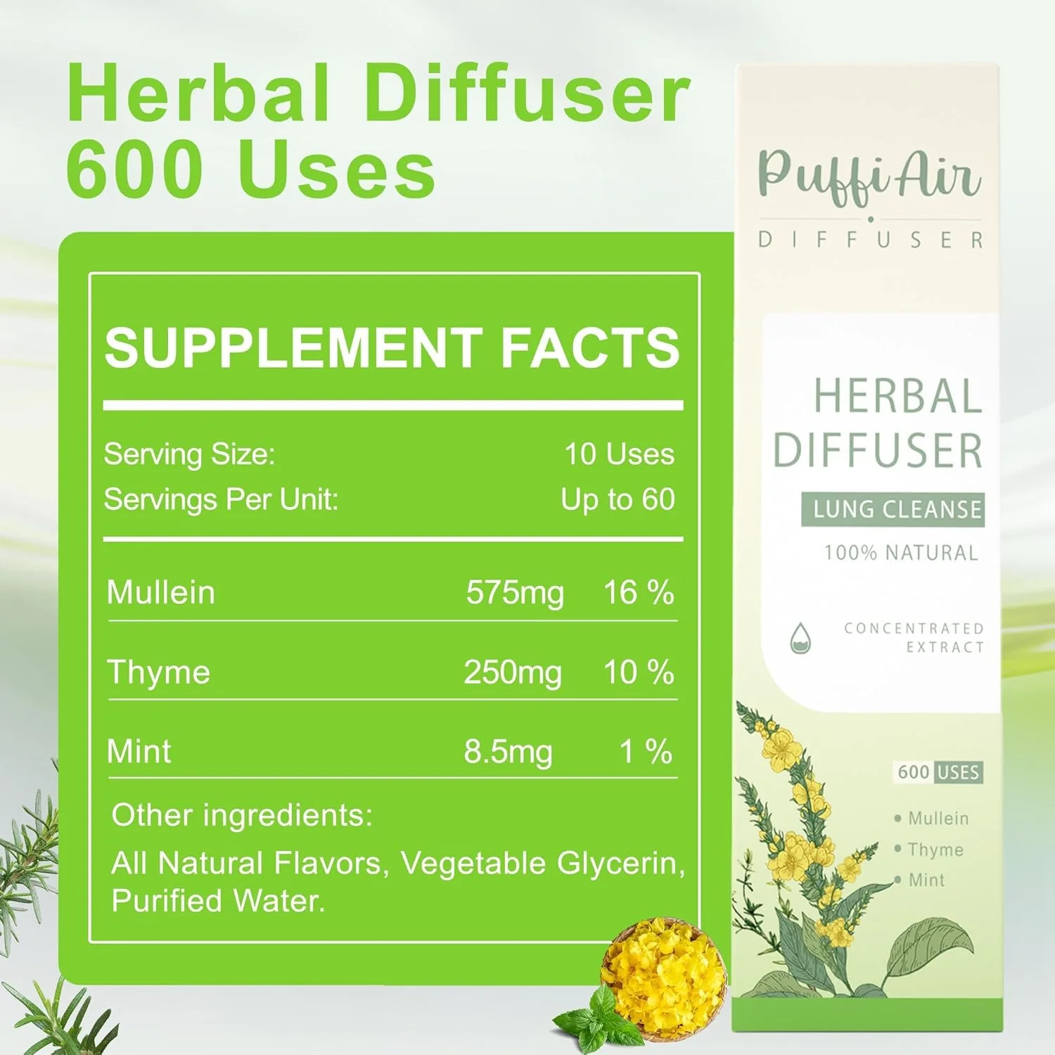 PUFFIAIR Inner Balance Duo Herbal Diffuser Pen Set | Mullein Cleanse Inspired Blend for Daily Reset | Green Purple | 2 Count - Image 4