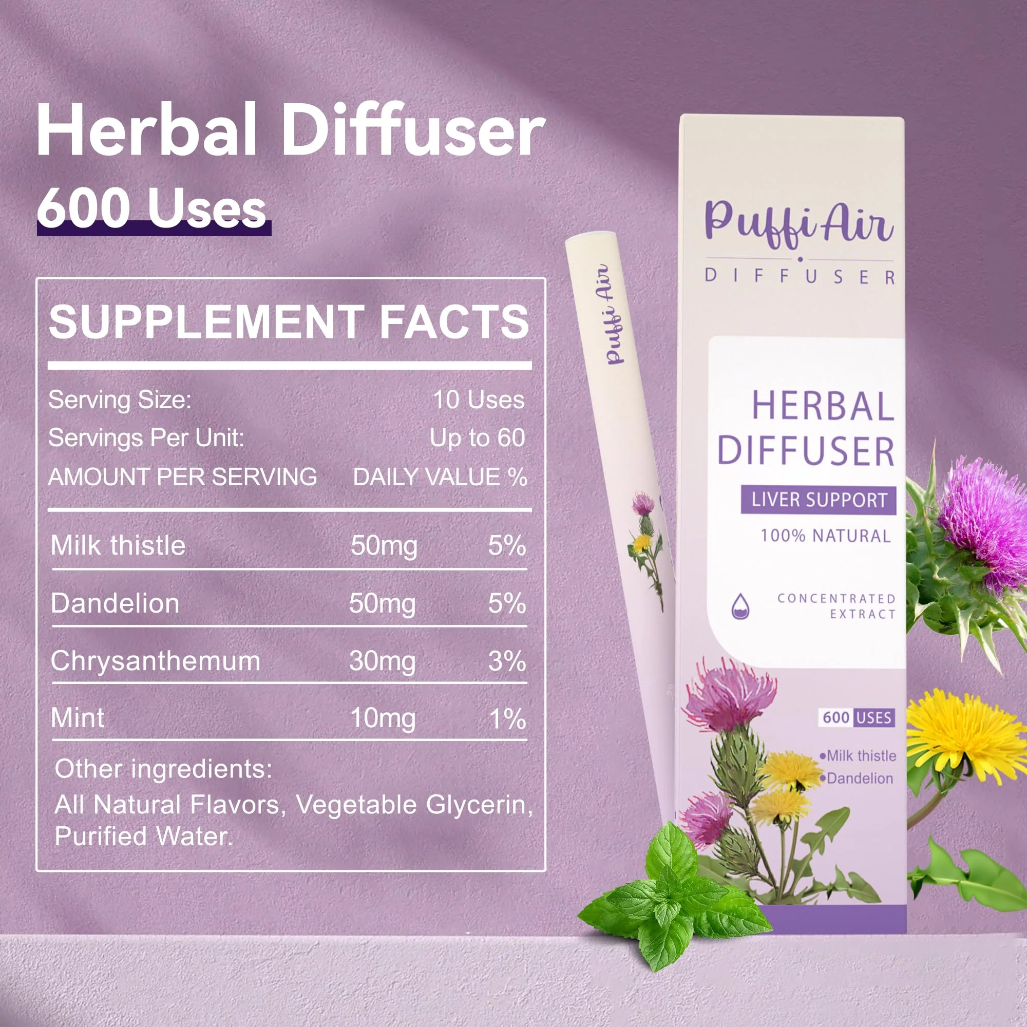 PUFFIAIR Inner Balance Duo Herbal Diffuser Pen Set | Mullein Cleanse Inspired Blend for Daily Reset | Green Purple | 2 Count - Image 7