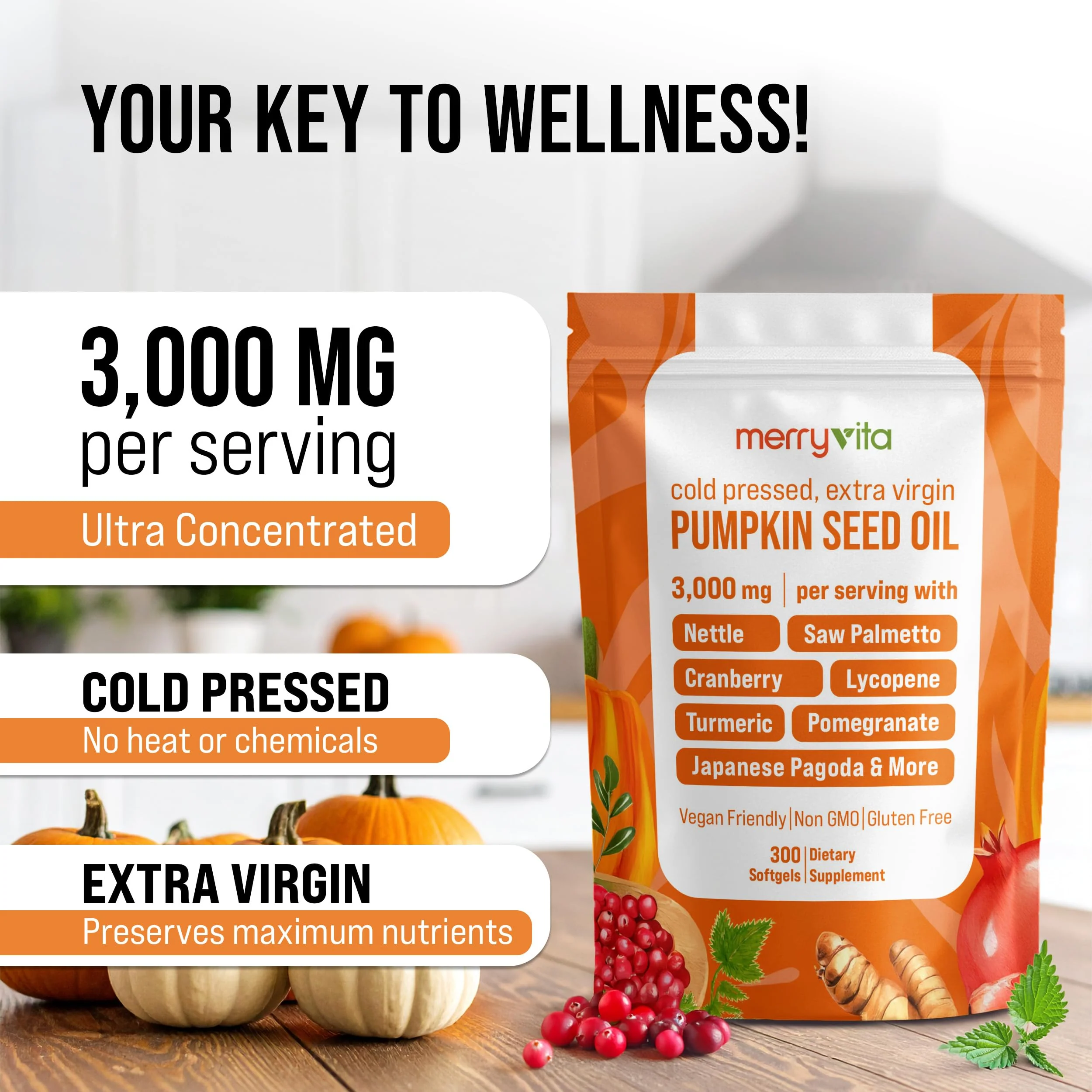 Pumpkin Seed Oil Prostate Health – Saw Palmetto, Turmeric, 3000mg/Serving, 300 Softgels | Non-GMO - Image 3