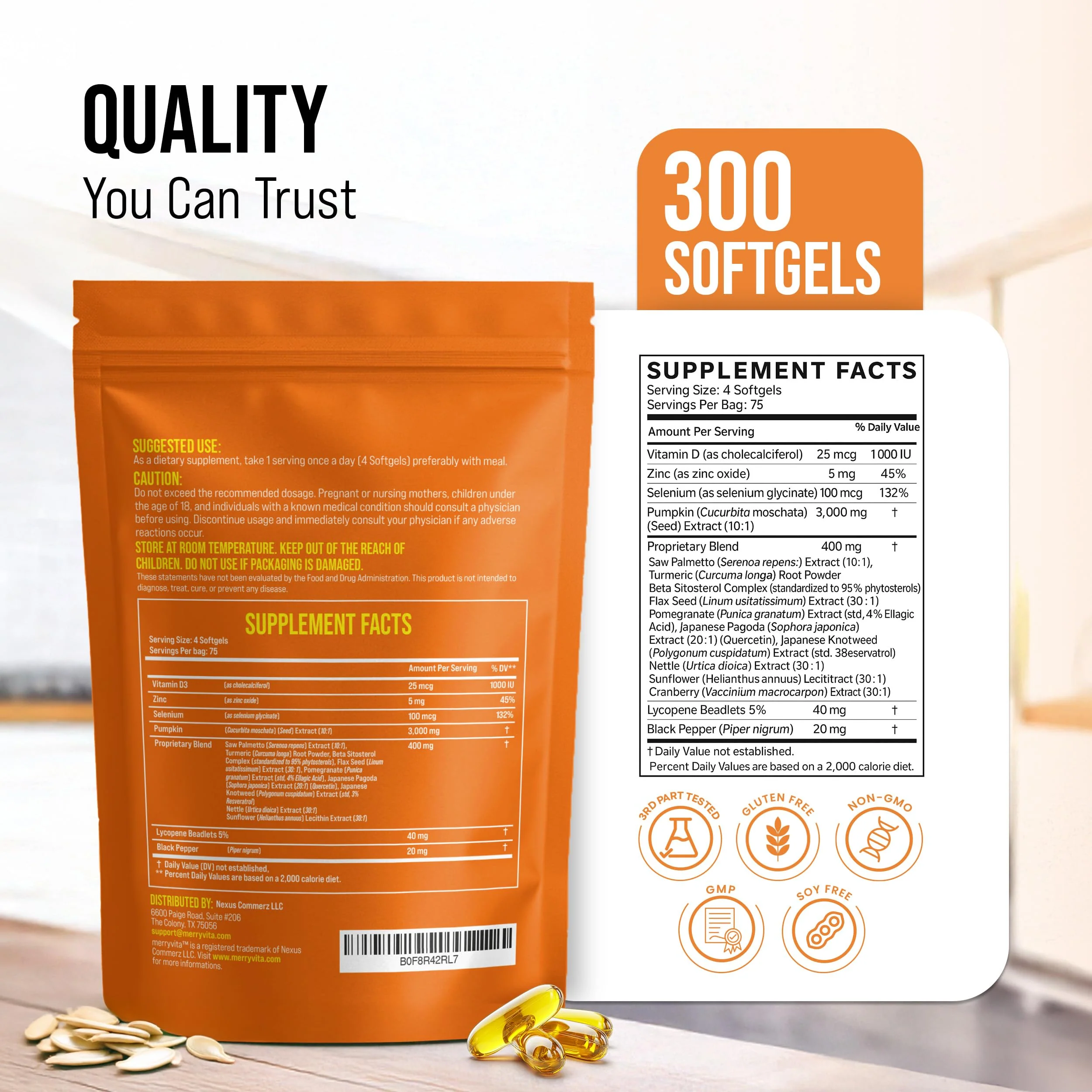 Pumpkin Seed Oil Prostate Health – Saw Palmetto, Turmeric, 3000mg/Serving, 300 Softgels | Non-GMO - Image 4