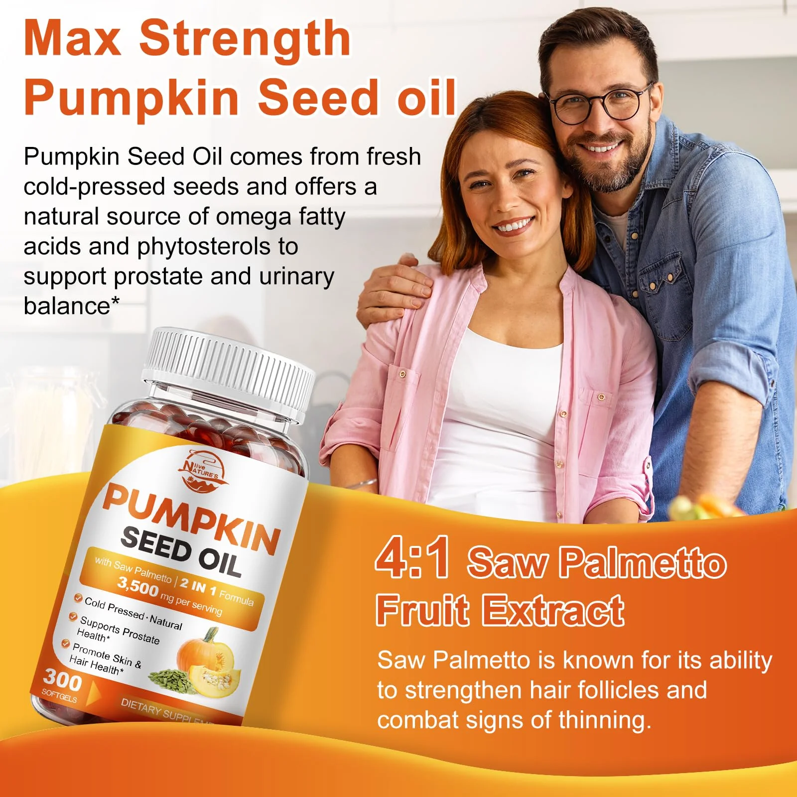 Pumpkin Seed Oil with Saw Palmetto 3500mg Softgels, 300ct, Cold-Pressed - Image 5