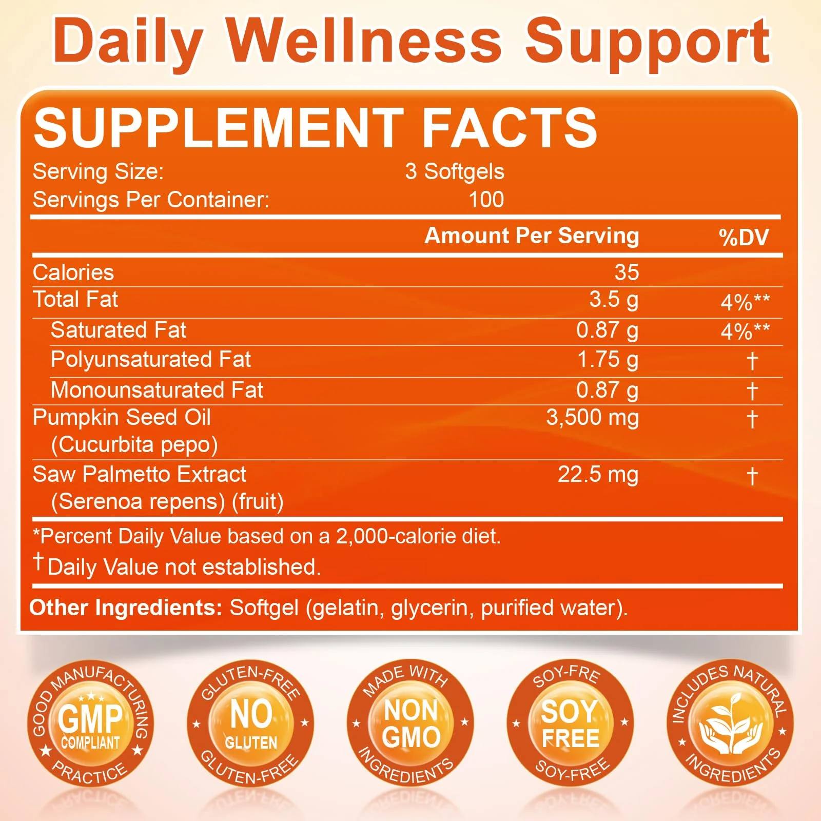 Pumpkin Seed Oil with Saw Palmetto 3500mg Softgels, 300ct, Cold-Pressed - Image 6