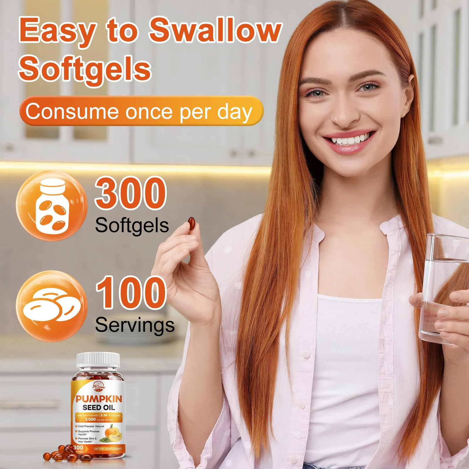 Pumpkin Seed Oil with Saw Palmetto 3500mg Softgels, 300ct, Cold-Pressed - Image 7