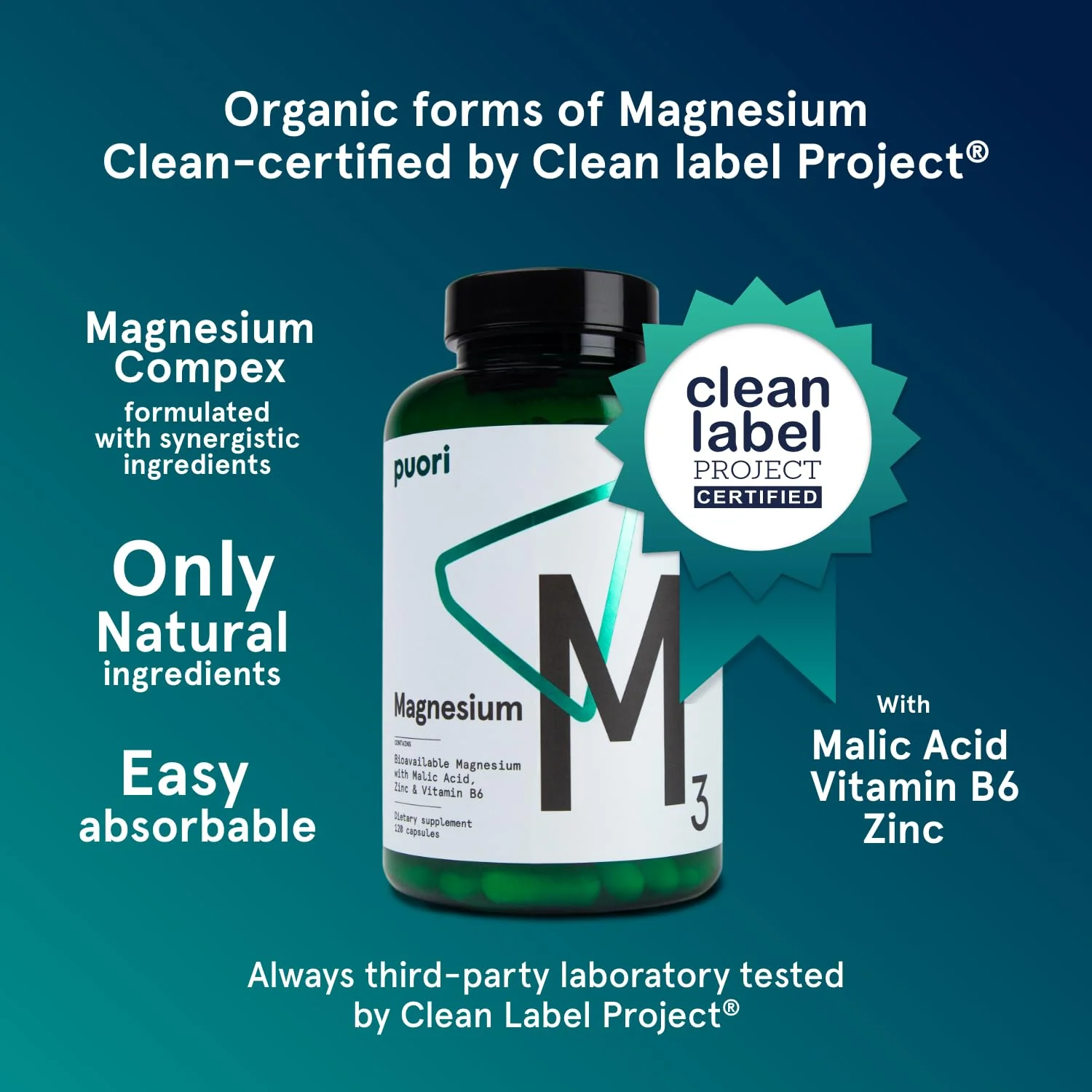 Puori Magnesium Complex M3 – High Absorption Magnesium Taurinate & Gluconate with Zinc, Vitamin B6 & Malic Acid | 240 Vegan Capsules - Image 10