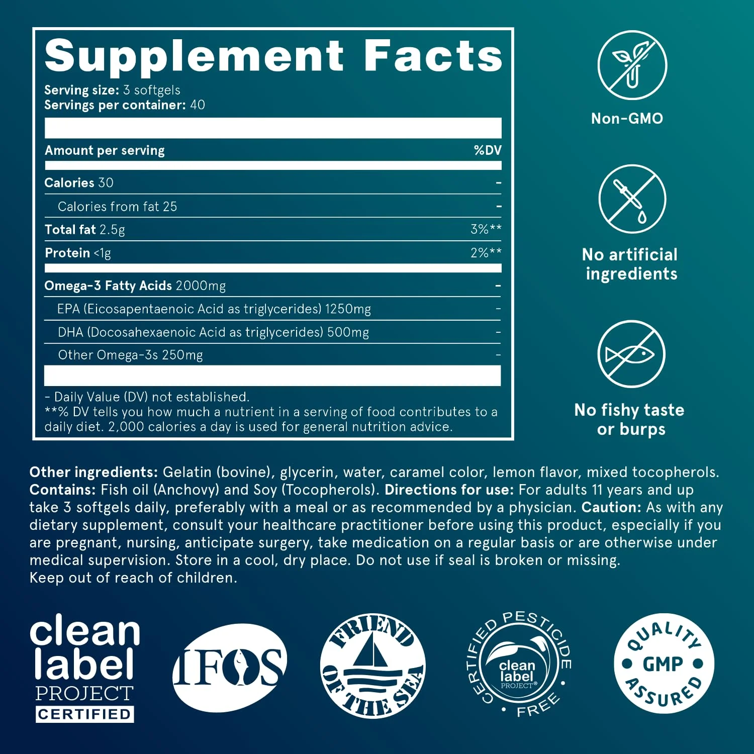 Puori O3 Omega-3 Fish Oil — Burpless, Wild-Caught, 2000mg Omega-3 (EPA 1250mg / DHA 500mg), 240 Softgels, IFOS Certified - Image 6
