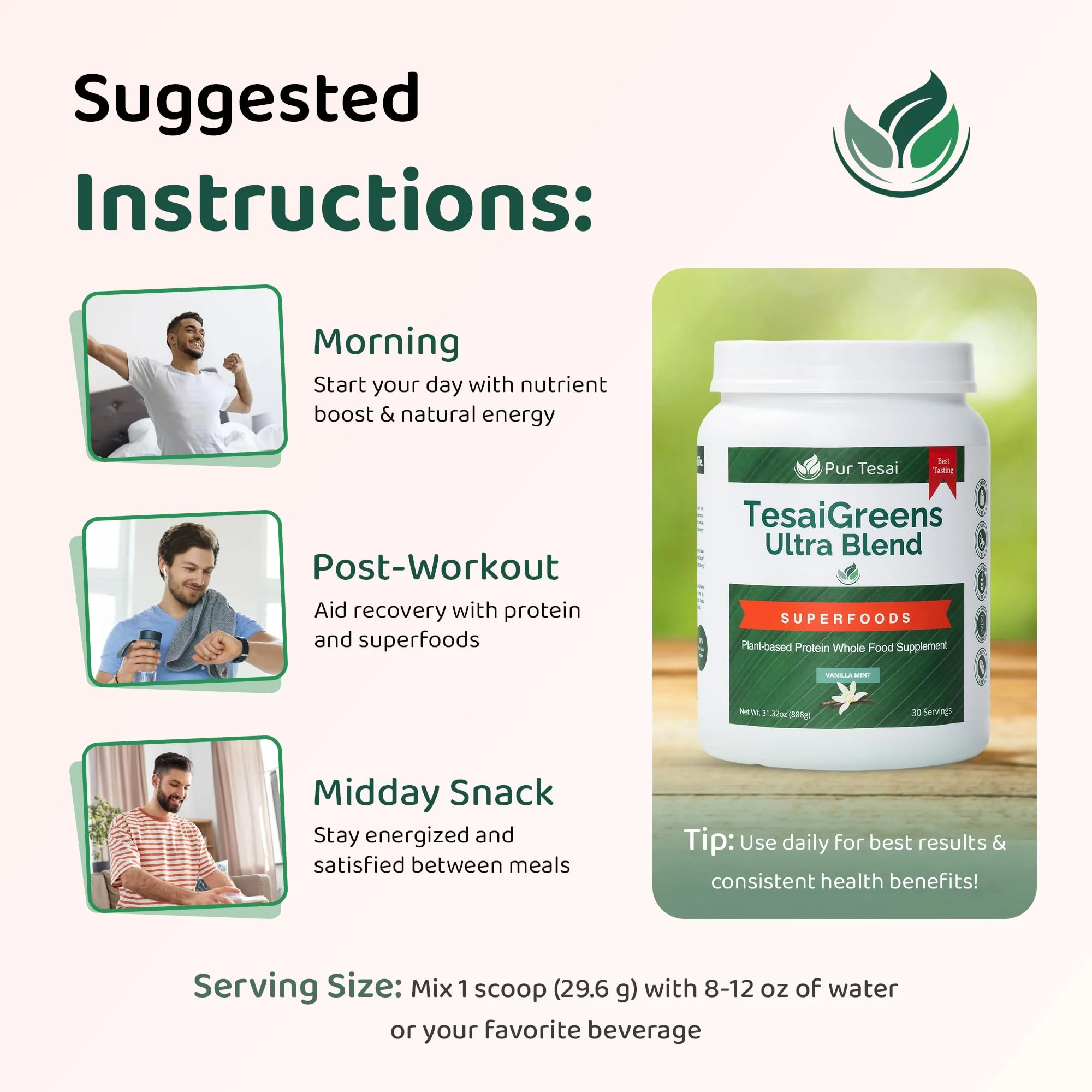 Pur Tesai TesaiGreens Ultra Blend Superfood Powder – Plant-Based Nutrition, 16g Protein, 7B Probiotics - Image 5
