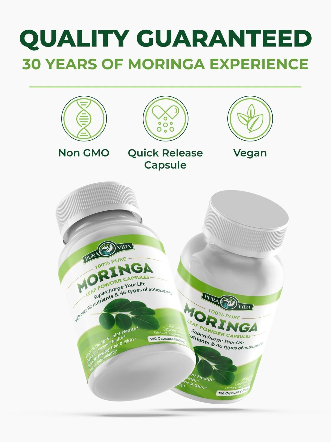 PURA VIDA MORINGA Capsules — Single Origin Organic Moringa Powder, 120 Count (500 mg) — Pack of 2 - Image 5
