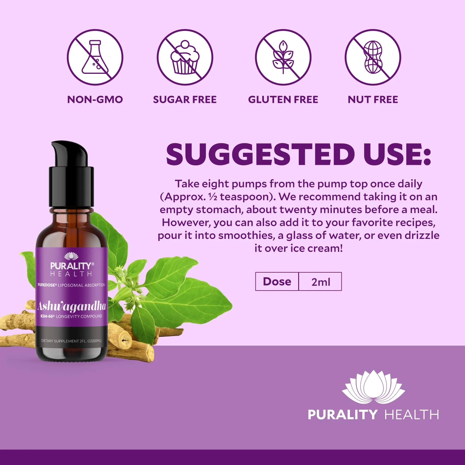 PURALITY HEALTH Ashwagandha Liposomal Liquid - KSM-66, 2 fl oz, Chai - Image 3