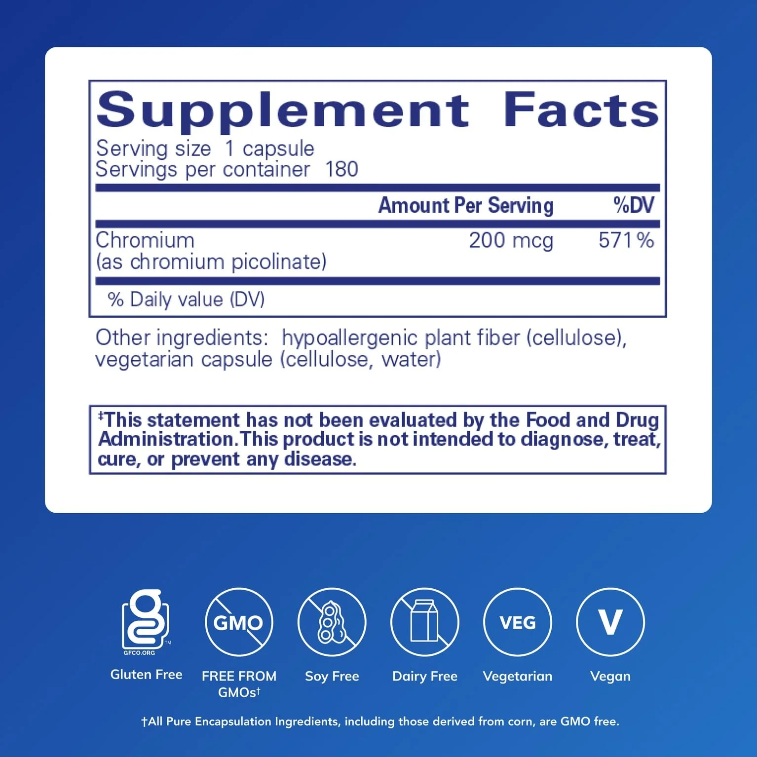 Pure Encapsulations Chromium (Picolinate) 200 mcg | Hypoallergenic Metabolism Support | 180 Capsules - Image 2