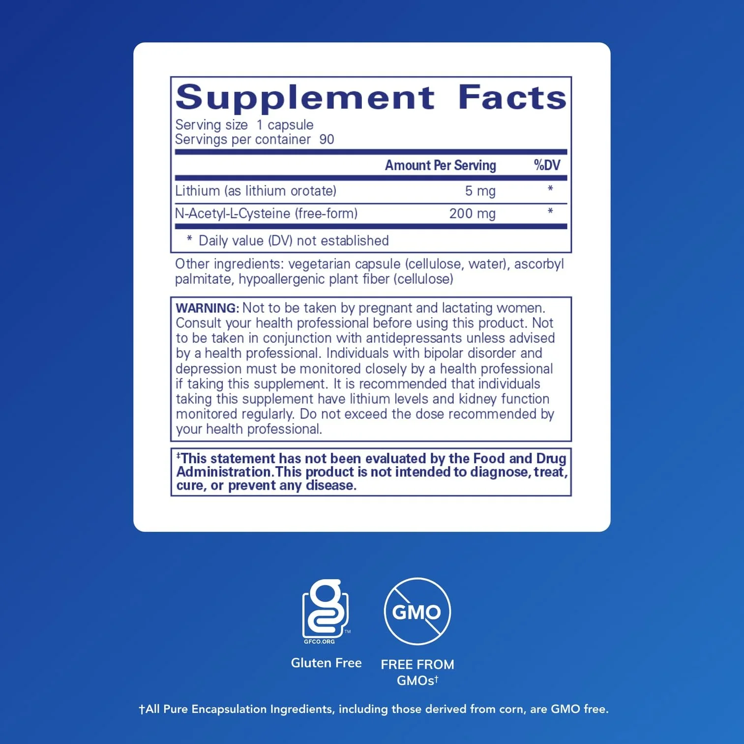 Pure Encapsulations Lithium Orotate 5 mg – Brain Support Supplement with NAC (90 capsules) – Gluten Free & Non-GMO - Image 2