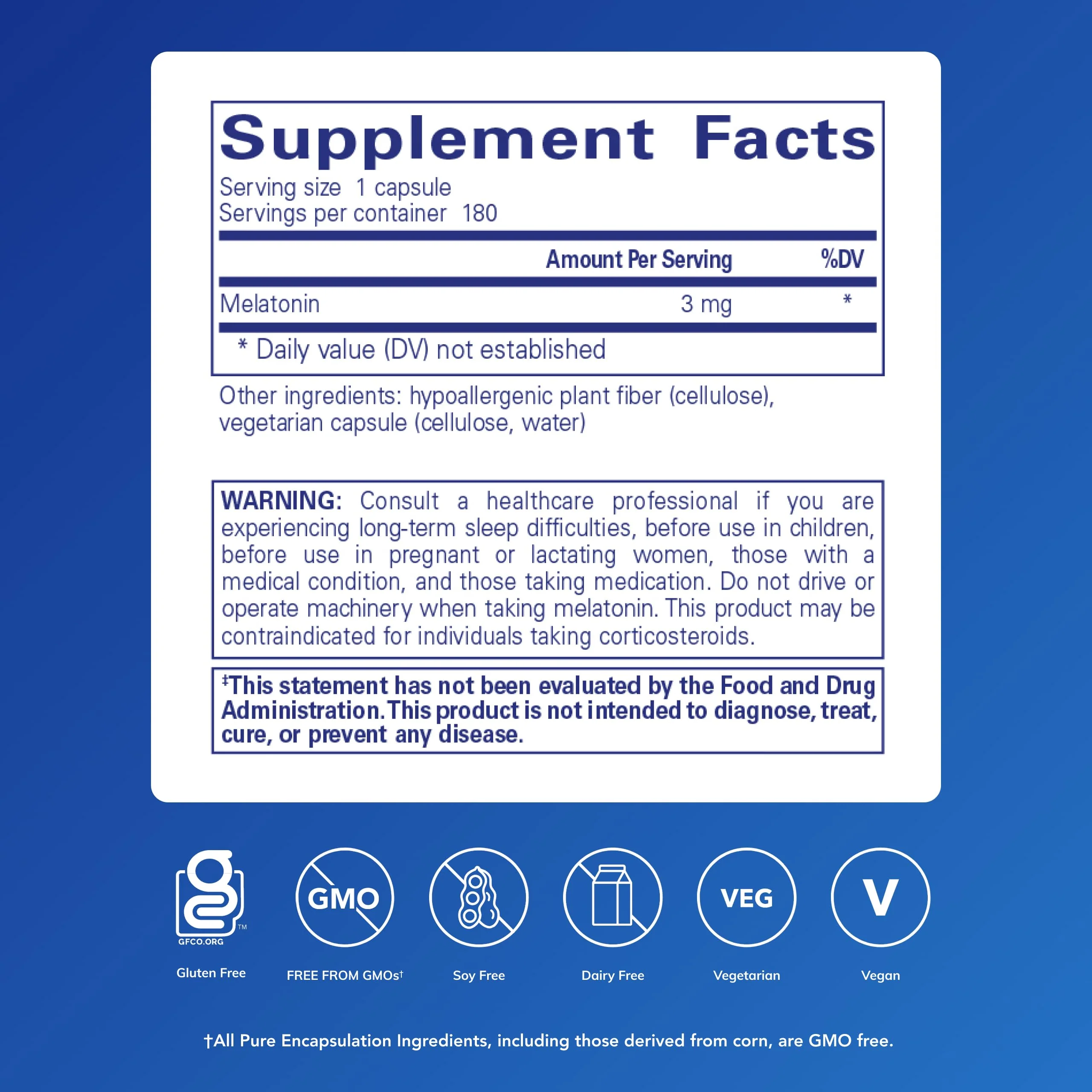 Pure Encapsulations Melatonin 3 mg – Natural Sleep Support | 180 Capsules - Image 2