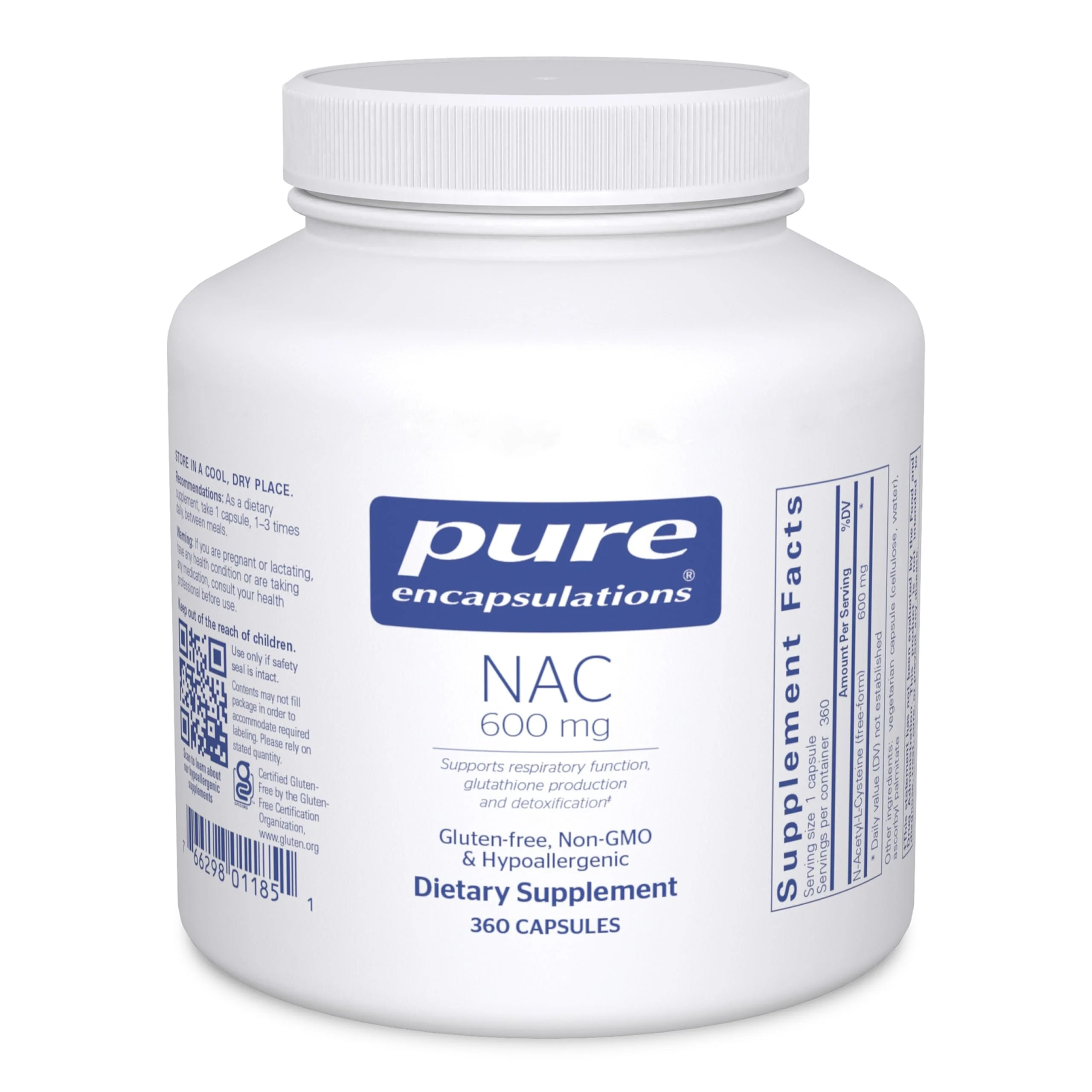 Pure Encapsulations NAC 600 mg – N-Acetyl Cysteine Supplement for Lung Health, Immune Support, Liver Health & Antioxidants* (Freeform N-Acetyl-L-Cysteine) - 360 Capsules