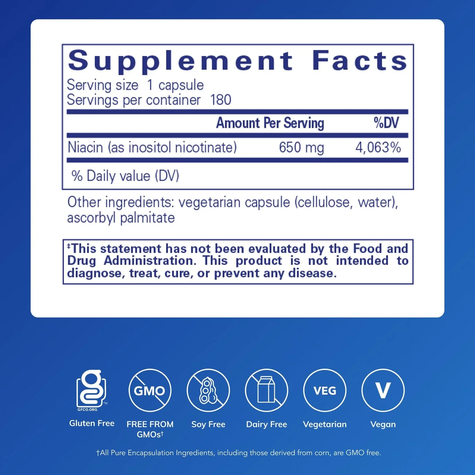 Pure Encapsulations Niacitol 650 mg | Hypoallergenic No-Flush Niacin to Support Digestion, Hormone Synthesis, and Tissue Formation | 180 Capsules - Image 2