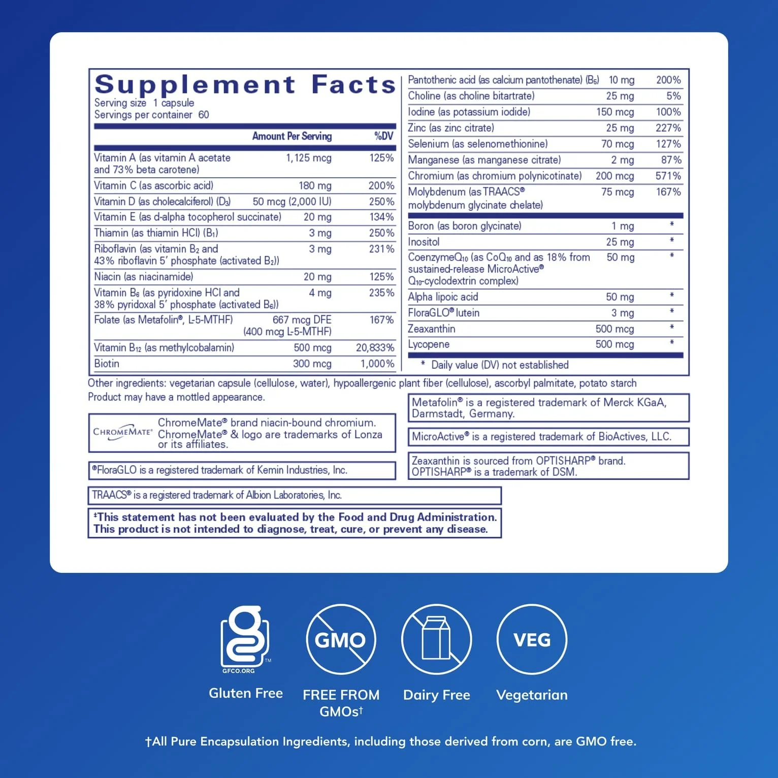 Pure Encapsulations O.N.E. Multivitamin – Once Daily with Lutein & CoQ10 (60 capsules) - Image 2