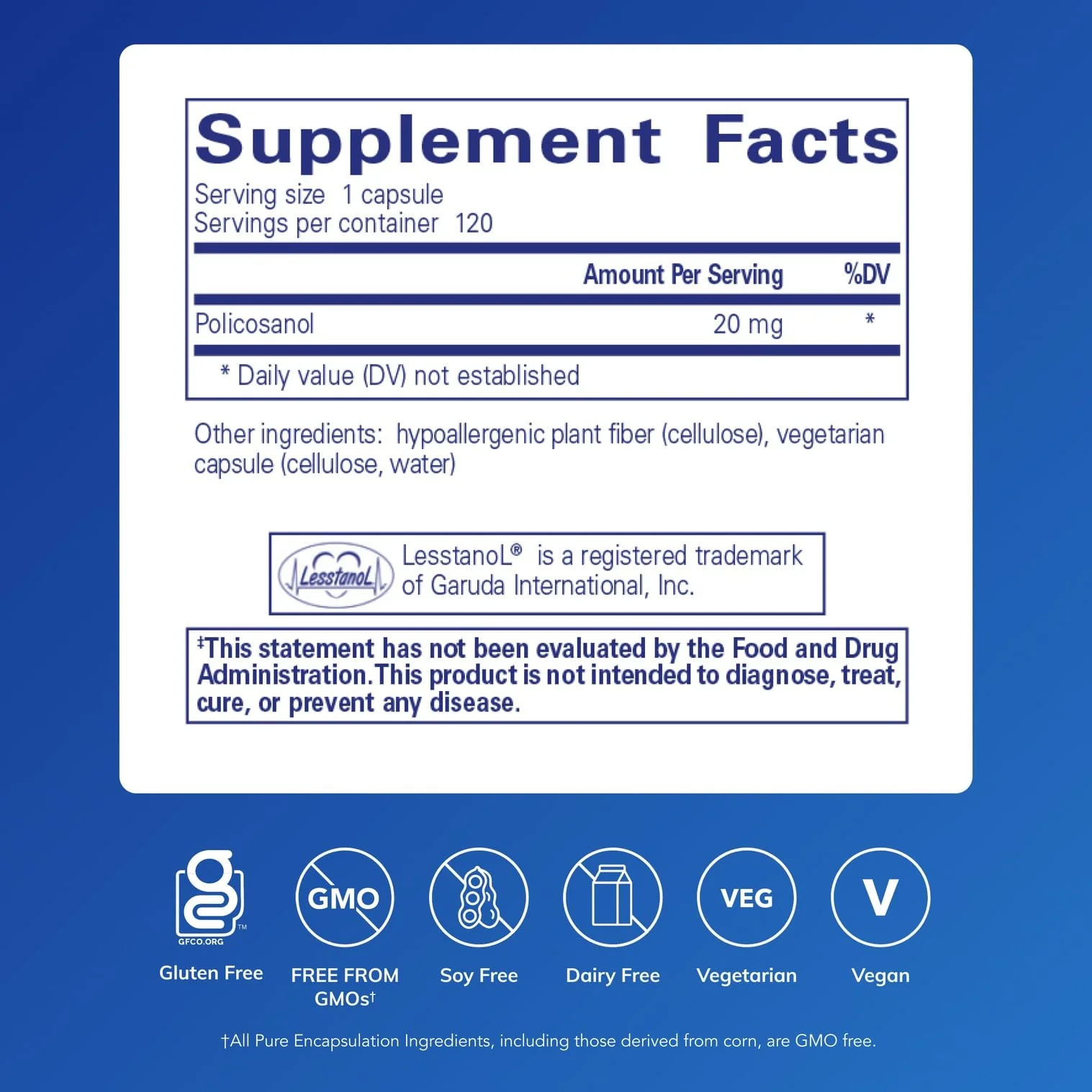 Pure Encapsulations Policosanol 20 mg | Hypoallergenic Supplement Supports Healthy Lipid Metabolism and Cardiovascular Function | 120 Capsules - Image 2