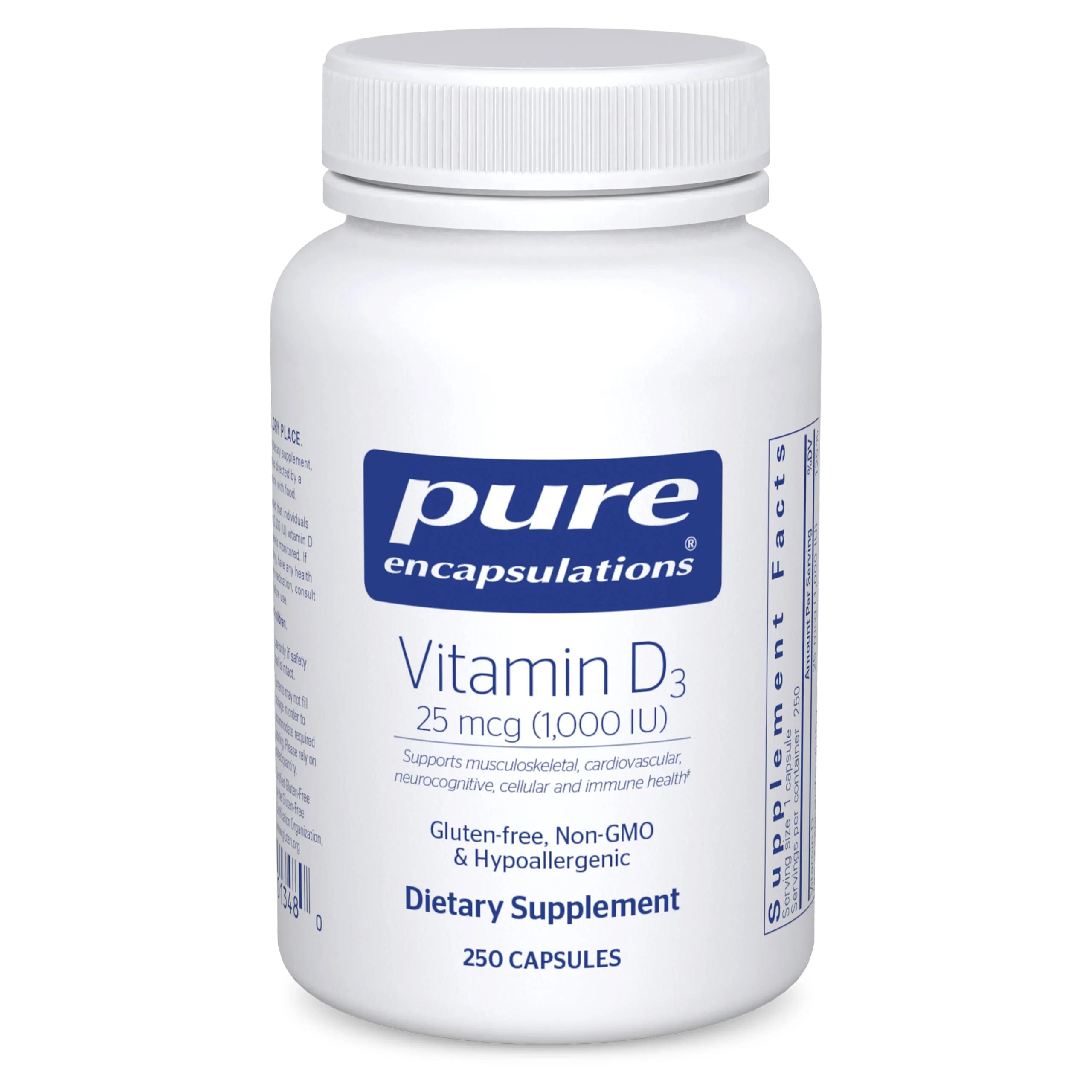 Pure Encapsulations Vitamin D3 25 mcg (1,000 IU) – Supports Bone, Immune, Heart & Colon Health | 250 Capsules