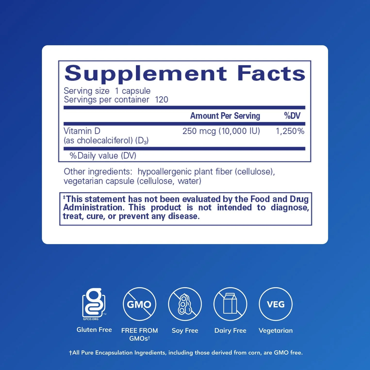 Pure Encapsulations Vitamin D3 250 mcg (10,000 IU) | Bone, Immune & Heart Support – 120 Capsules - Image 2
