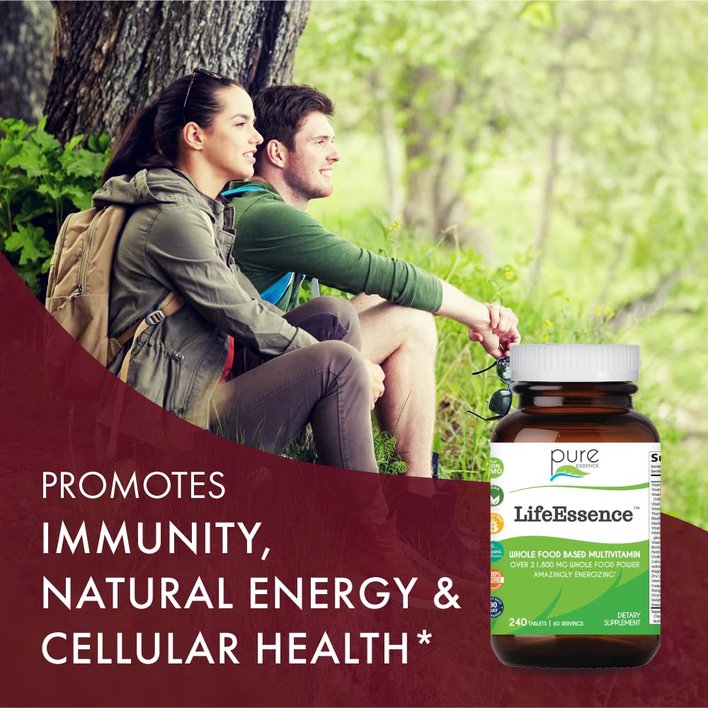 PURE ESSENCE LABS LifeEssence Multivitamin for Women & Men | Natural Herbal Vitamin D3, B12, Biotin (120 Tablets) - Image 3