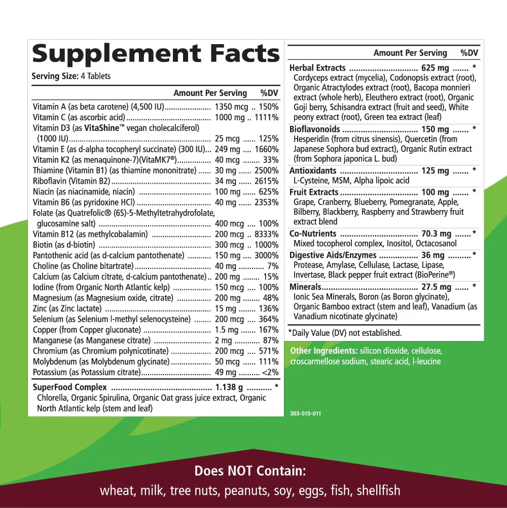 PURE ESSENCE LABS LifeEssence Multivitamin for Women & Men | Natural Herbal Vitamin D3, B12, Biotin (120 Tablets) - Image 5