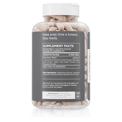 Pure for Men Stay Ready Fiber Supplement - Digestive Regularity | Psyllium Husk, Aloe Vera, Chia Seeds & Flaxseeds | 240 Vegan Capsules - Image 2