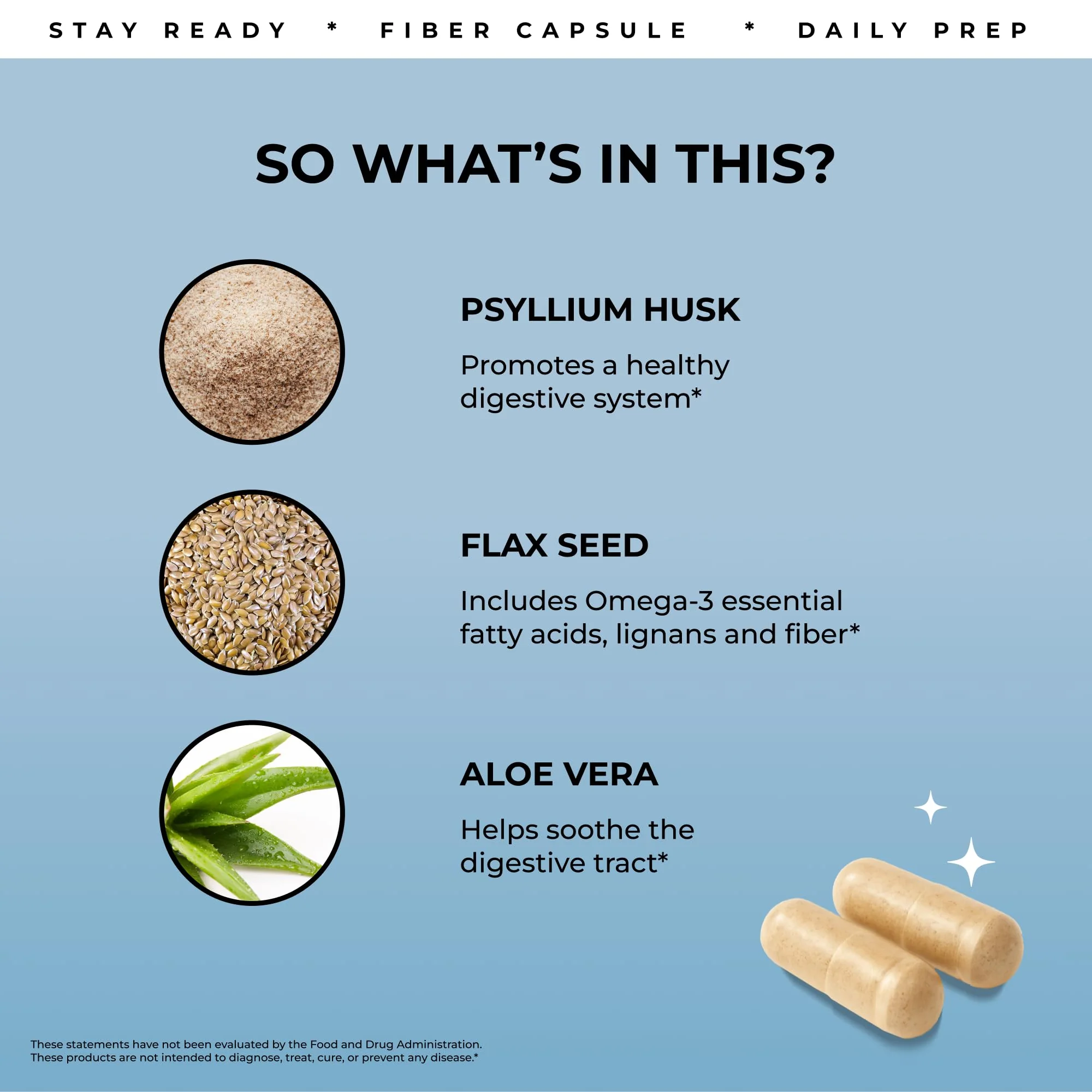 Pure for Men Stay Ready Fiber Supplement - Digestive Regularity | Psyllium Husk, Aloe Vera, Chia Seeds & Flaxseeds | 240 Vegan Capsules - Image 5