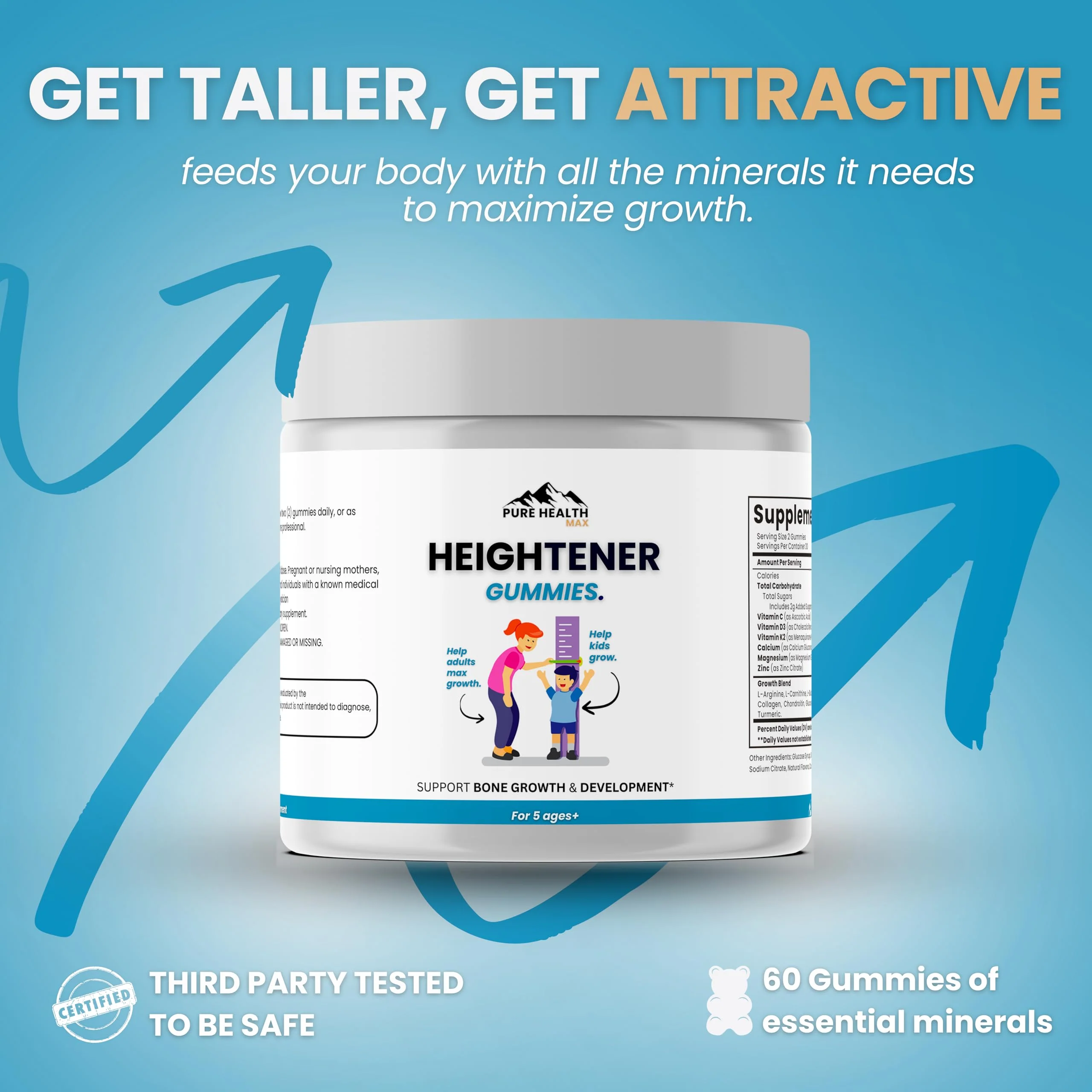 PURE HEALTH MAX Heightener Gummies — Natural Height Growth Support for Kids, Teens & Adults | Calcium & Zinc + L-Arginine - Image 3