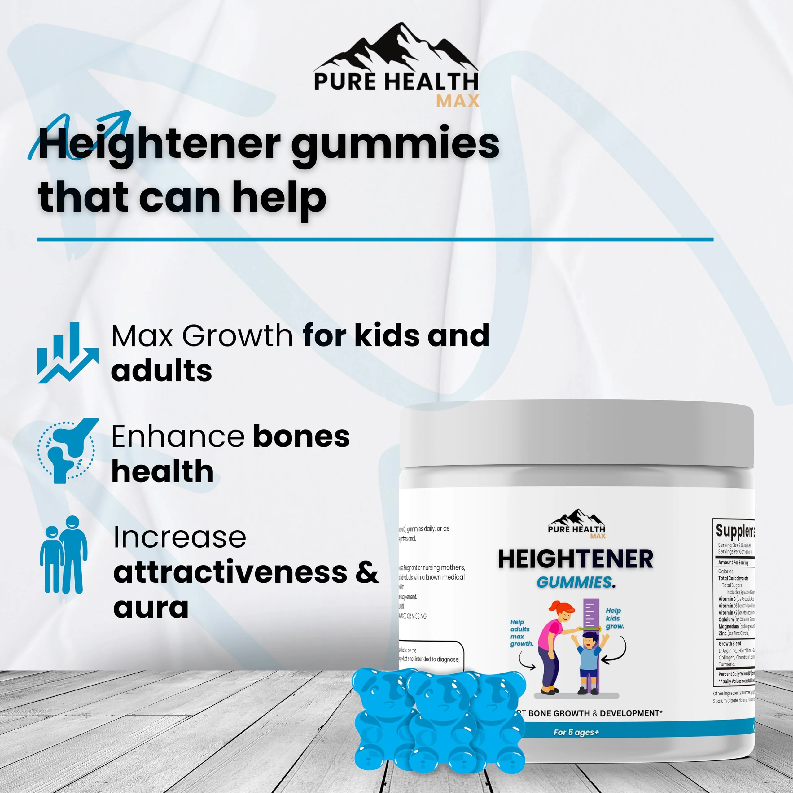 PURE HEALTH MAX Heightener Gummies — Natural Height Growth Support for Kids, Teens & Adults | Calcium & Zinc + L-Arginine - Image 8