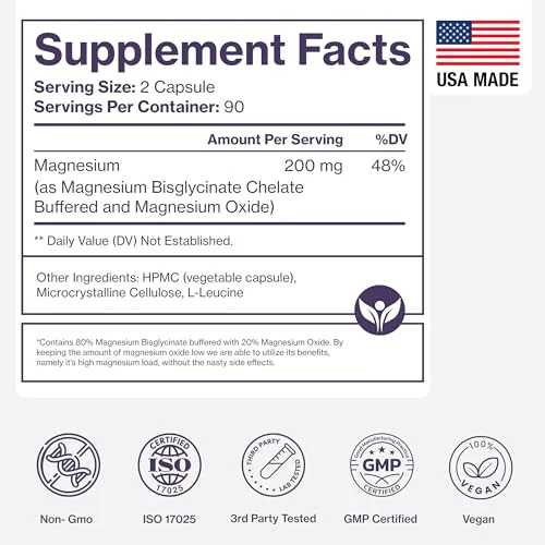Pure Magnesium Glycinate Supplement – 200mg Per Serving, 180 Capsules | Sleep, Muscle & Nerve Health - Image 7