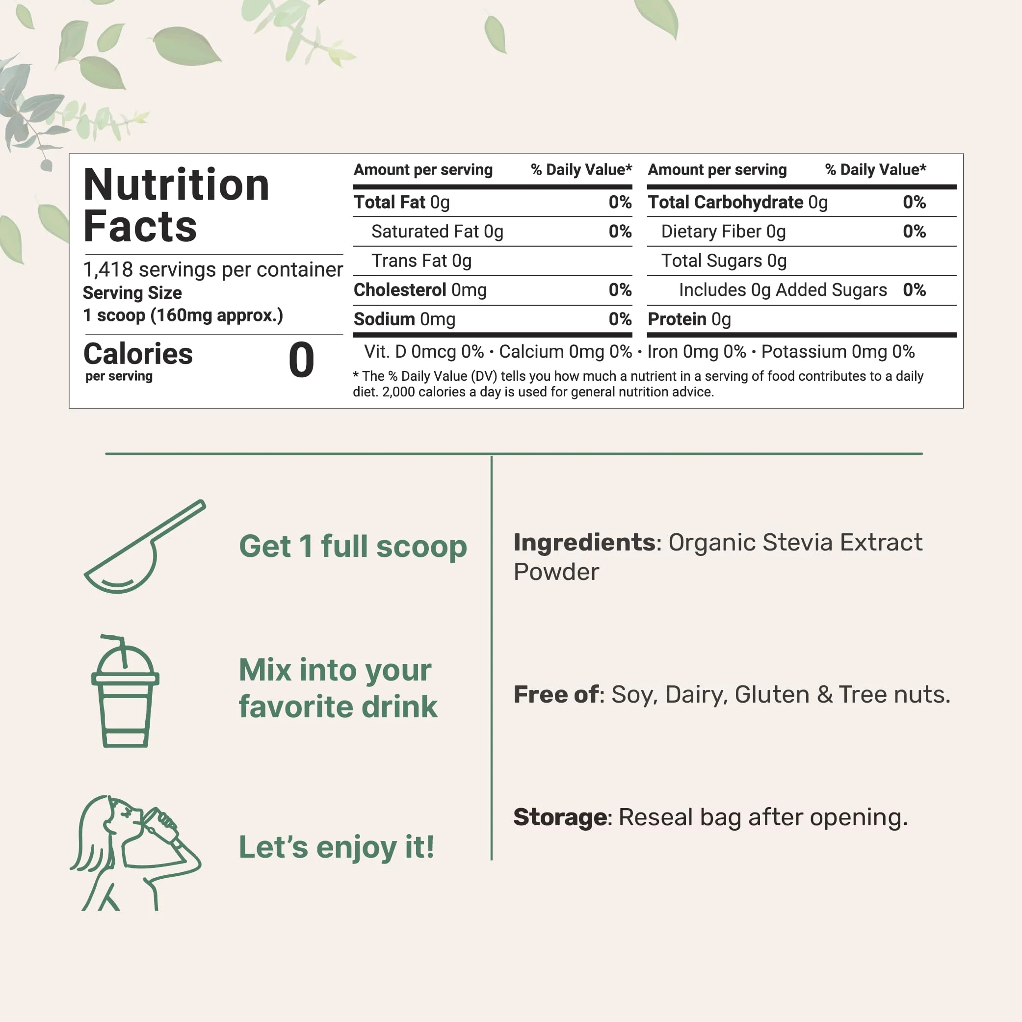 Pure Organic Stevia Powder 8 oz – Reb-A, Zero Calorie Keto Sweetener - Image 2