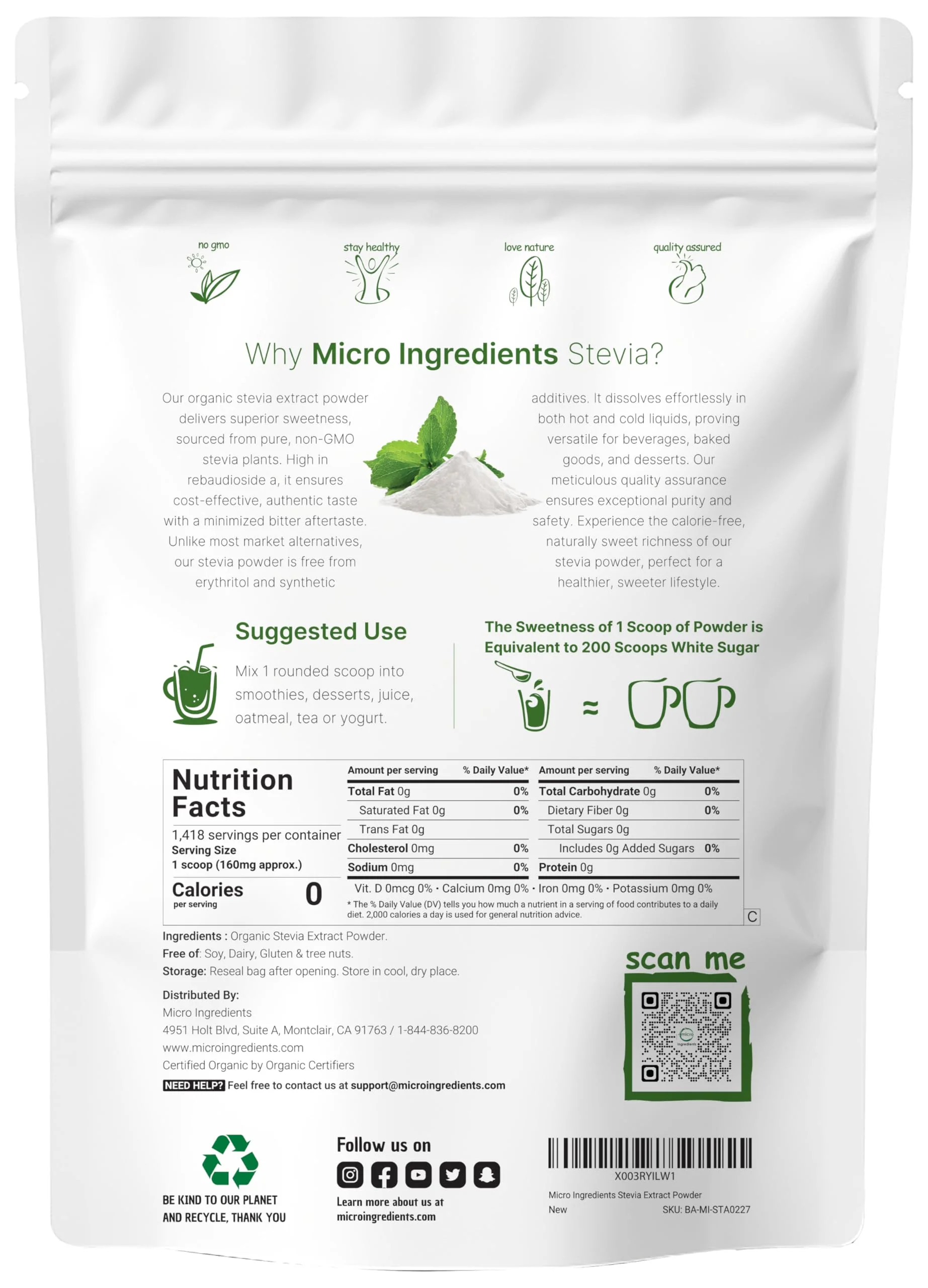 Pure Organic Stevia Powder 8 oz – Reb-A, Zero Calorie Keto Sweetener - Image 3