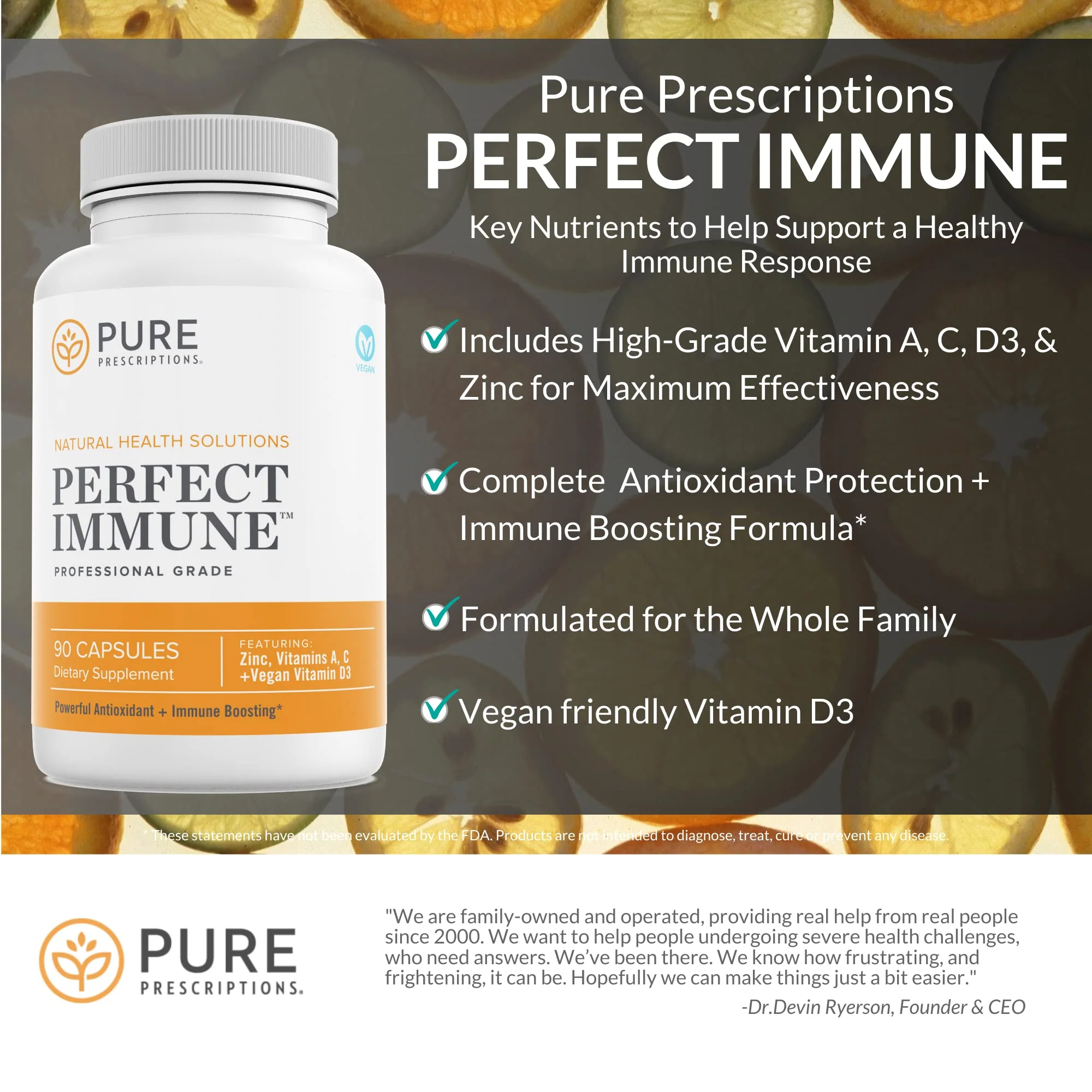 Pure Prescriptions Perfect Immune – 4 in 1 Immune Support (C, D3, Zinc, A) – USA Made - Image 2