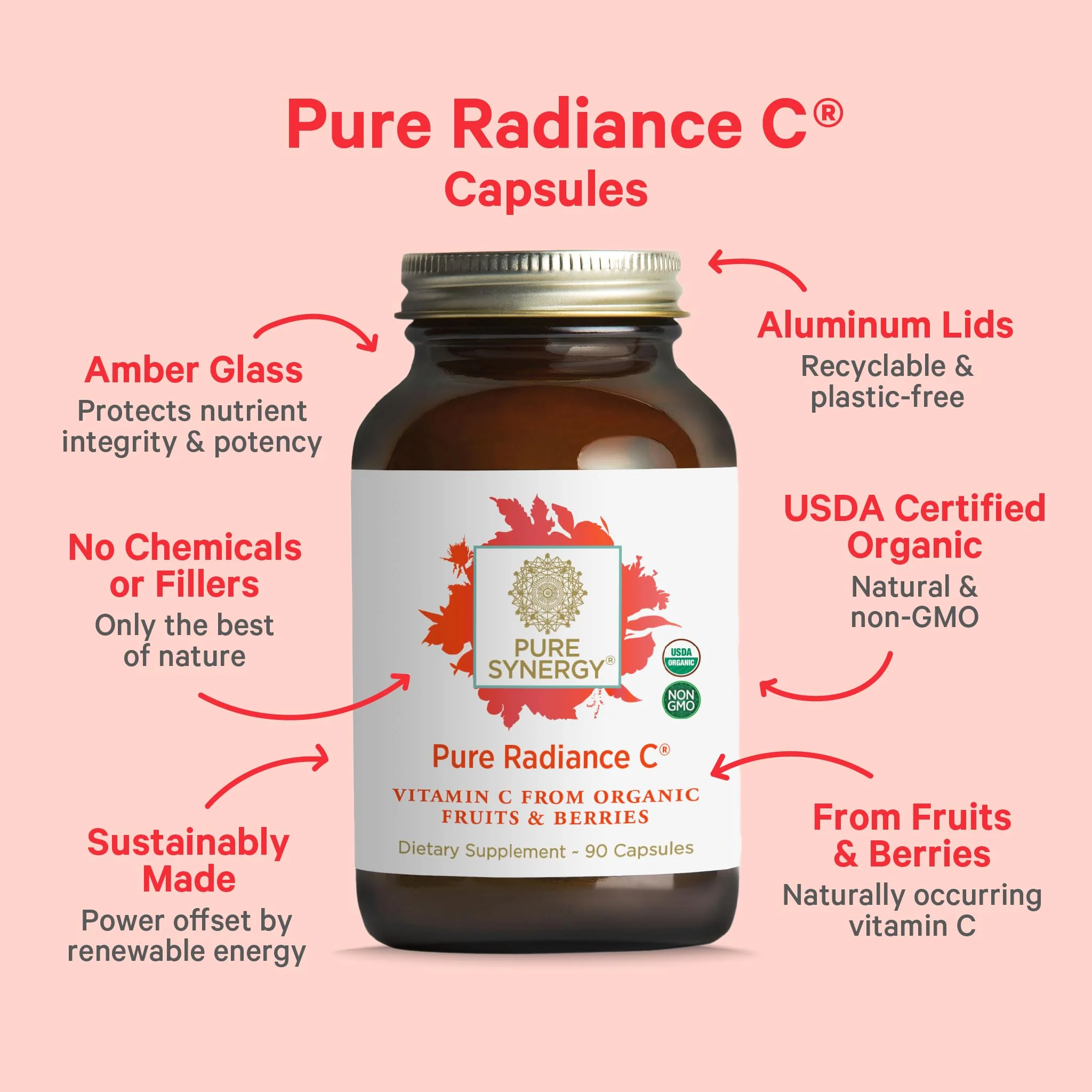 Pure Radiance C – Organic Vitamin C Capsules (90 Count) | Whole Food Vitamin C from Camu Camu & Acerola - Image 3