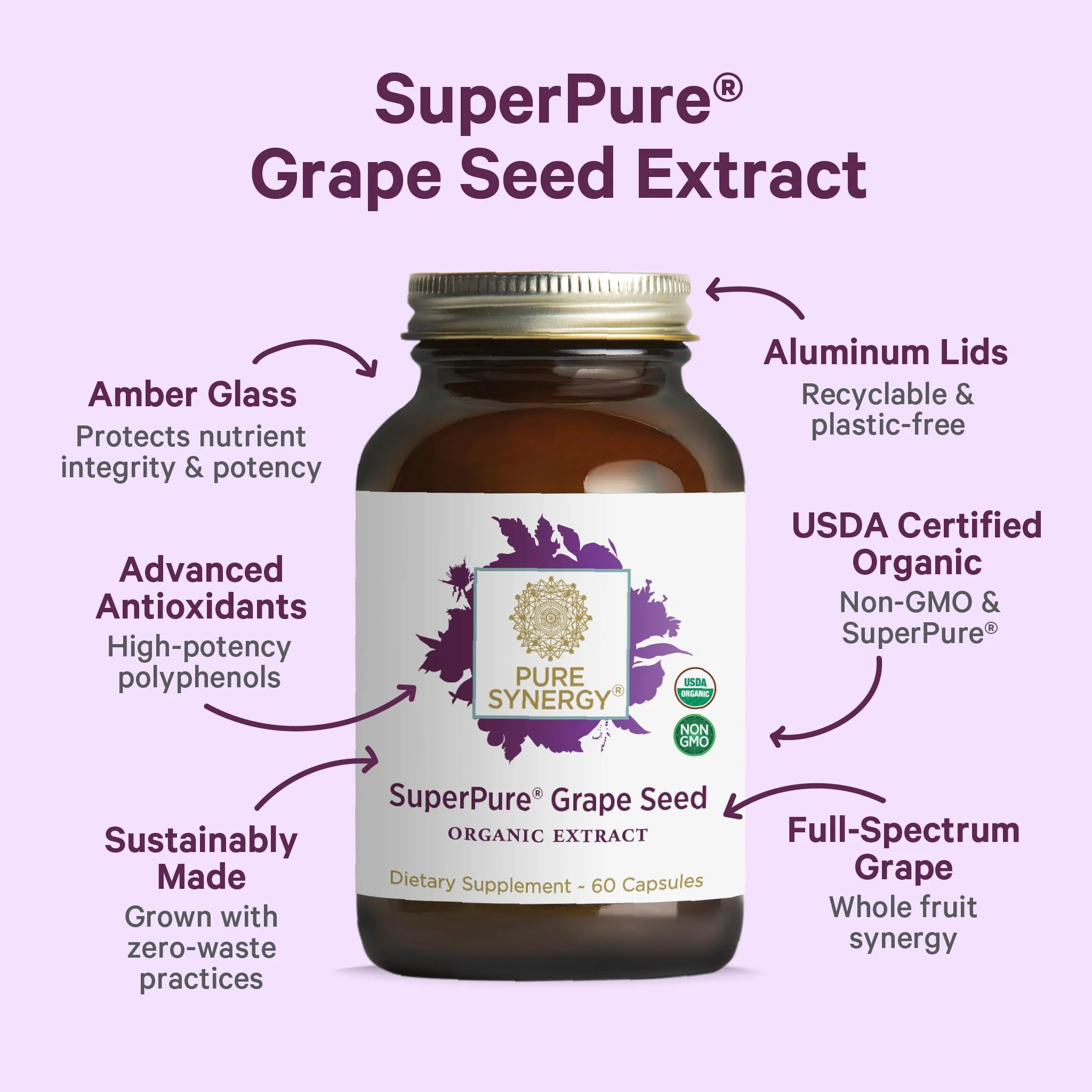 Pure Synergy SuperPure Grape Seed Extract | Organic Grape Seed Polyphenols – Heart Health, Skin & Healthy Aging (60 Capsules) - Image 3
