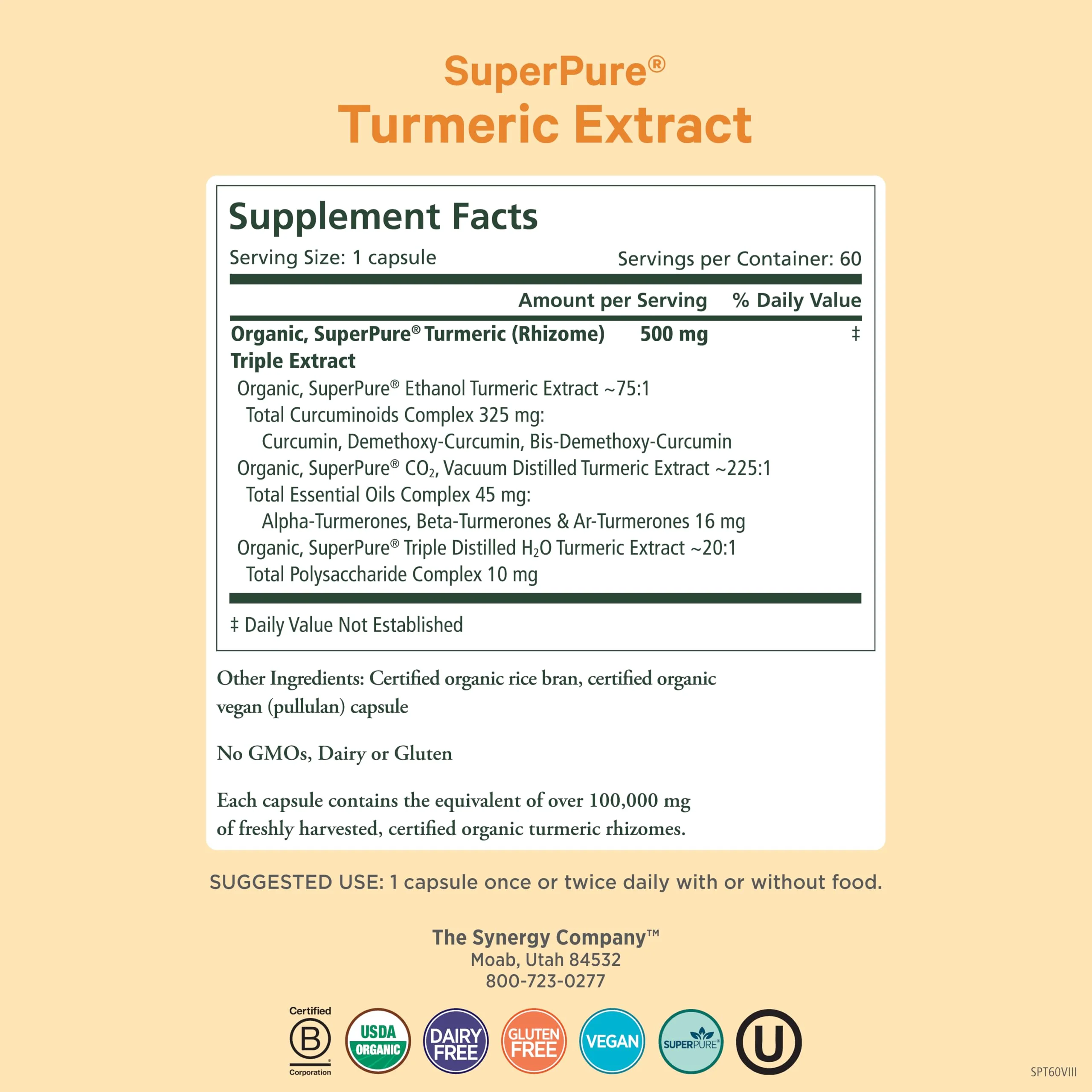 Pure Synergy SuperPure Turmeric Extract | Organic Curcumin 500 mg | 60 Capsules - Image 2