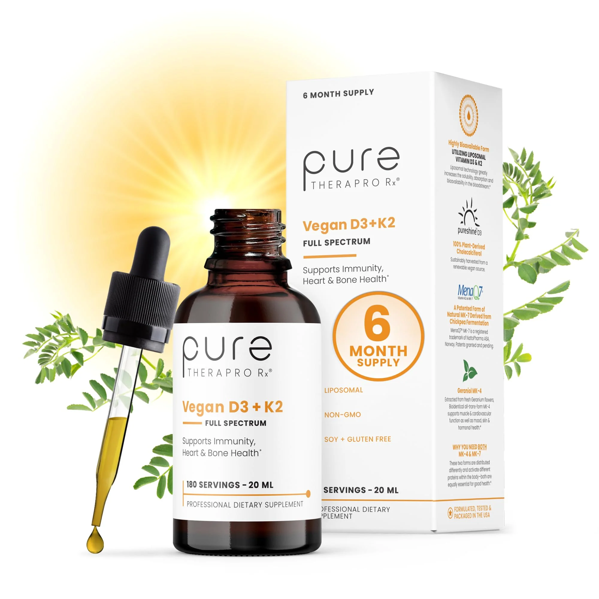 Pure Therapro Rx Vegan D3 + K2 Liposomal 20ml – 5000 IU D3, 600 mcg K2 (MK4/MK7) – 6 Month Supply, USA Made - Image 8