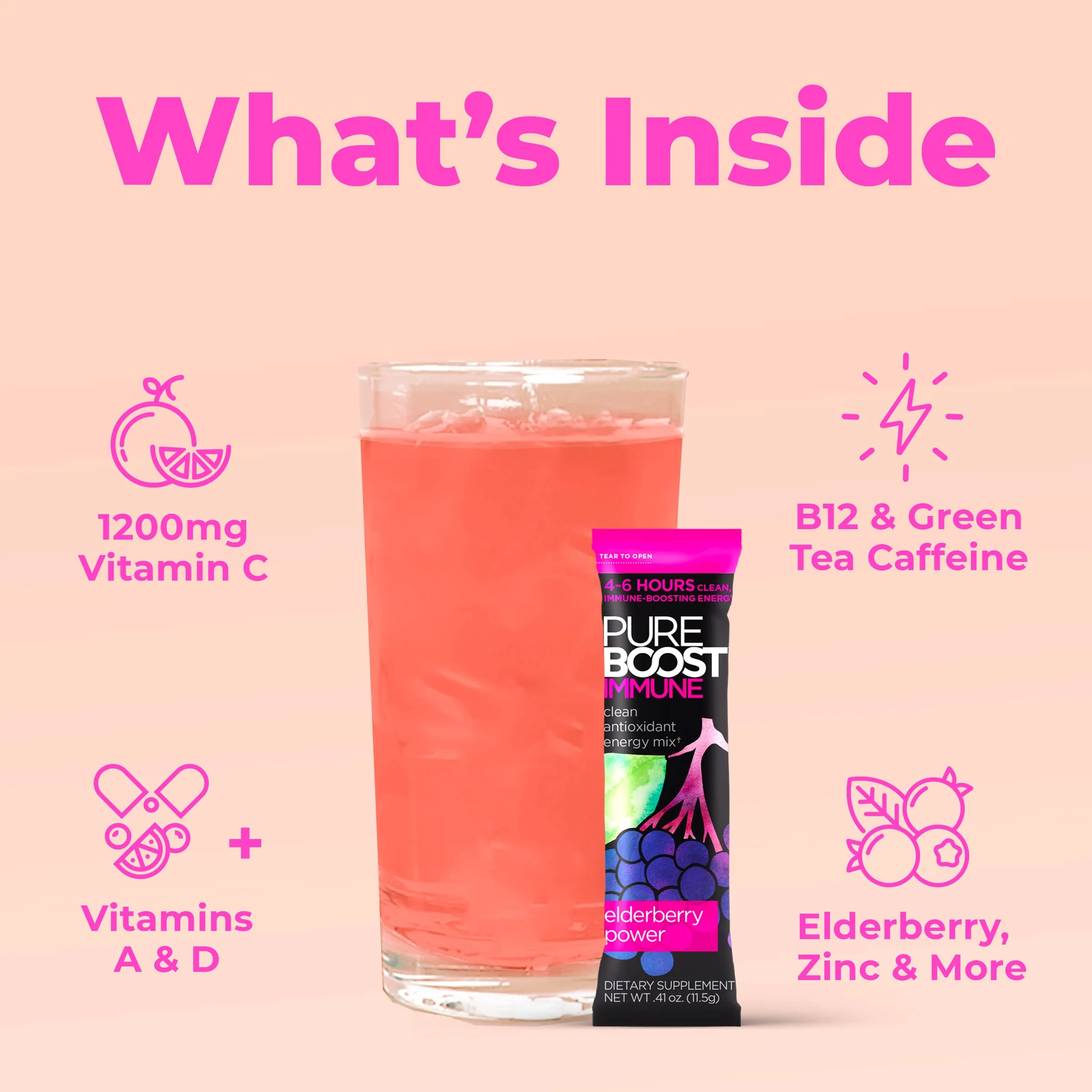 Pureboost Immune Clean Energy Booster - Elderberry Power, Vitamin C 1200 mg - Image 3