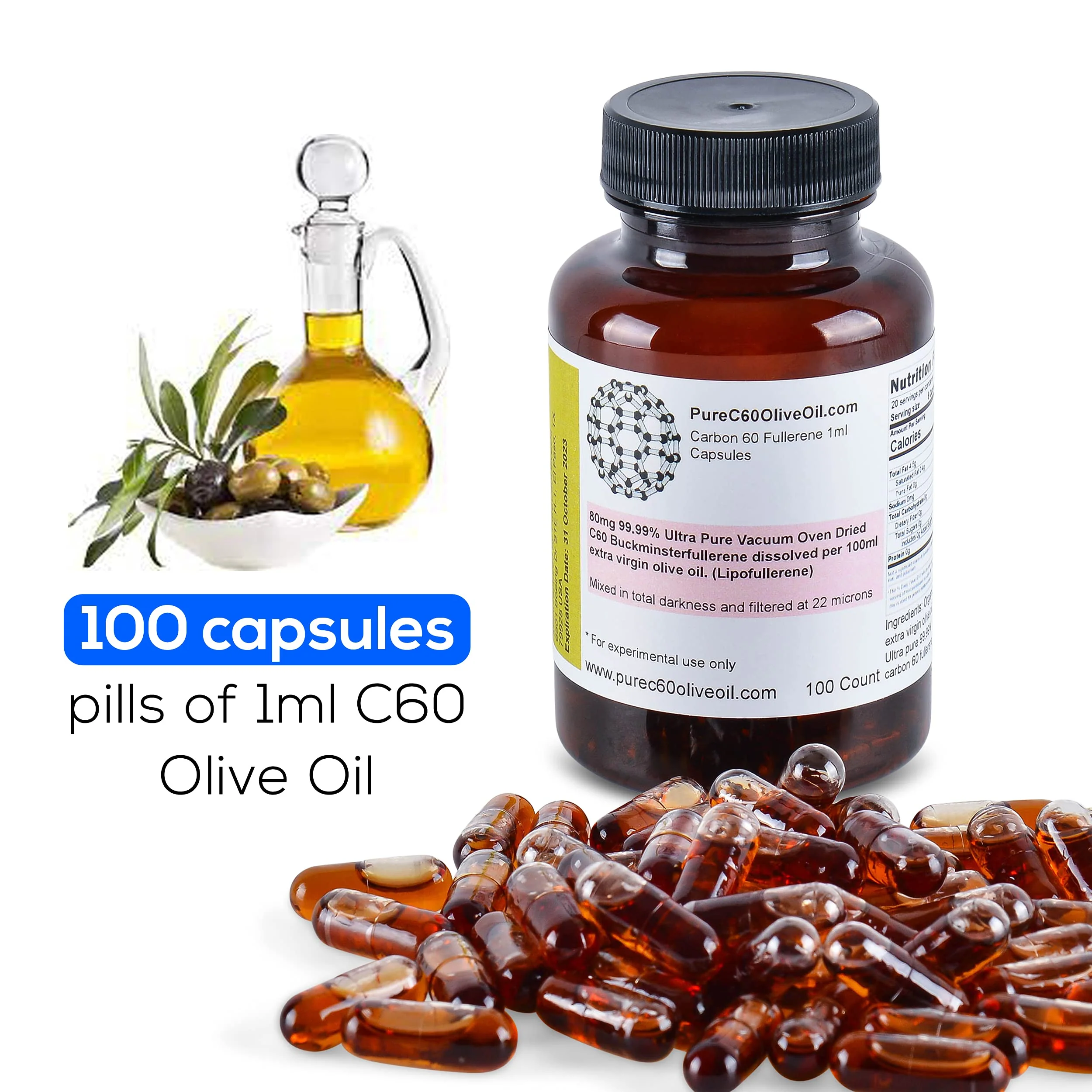 PureC60 Olive Oil Capsules – C60 Organic Olive Oil 100ml (3.4 fl oz) | Solvent Free - Image 2
