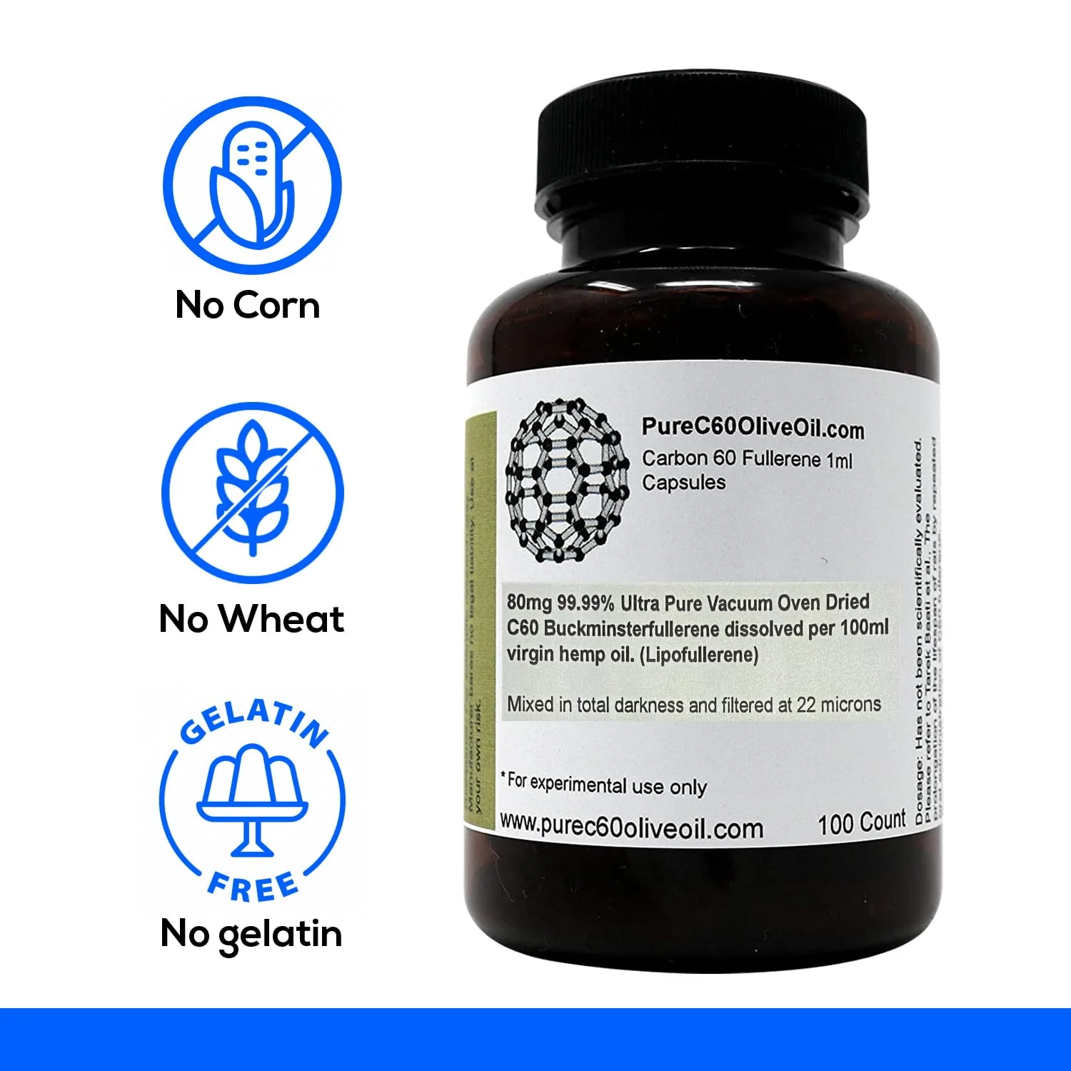 PureC60OliveOil C60 Organic Hemp Seed Oil Capsules Pills 100ml / 3.4 Fl Oz - 99.99% Carbon 60 Solvent Free 80mg - Food Grade - Carbon 60 Hemp Seed Oil - from The Leading Global Producer - Image 5